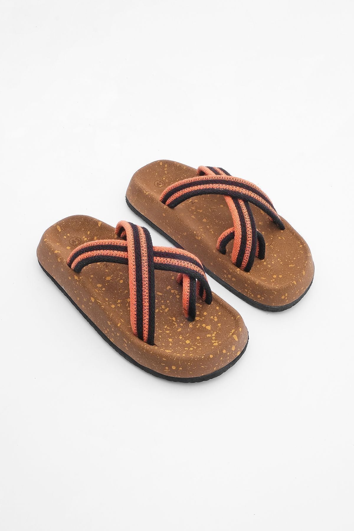 Men's mushroom base patterned cotton rope flip -up cross band daily slippers Sediv Orange