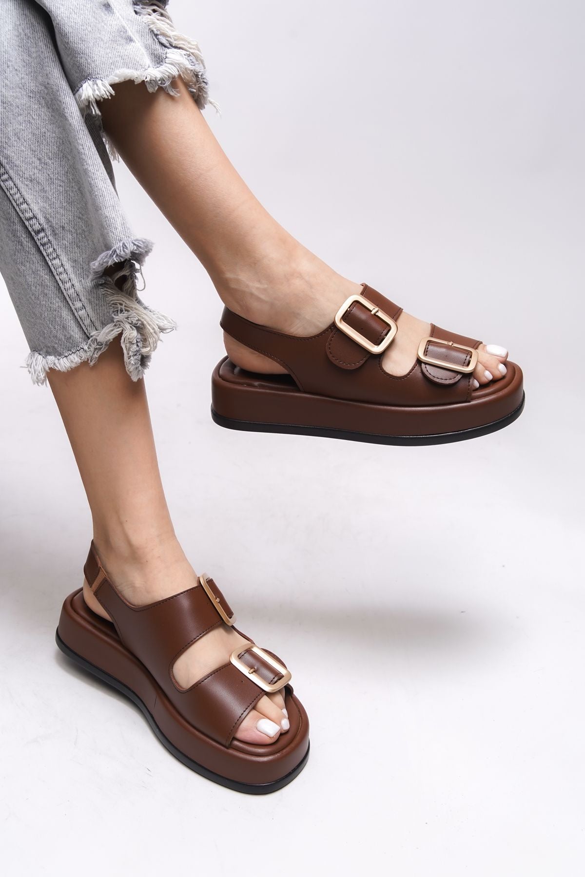 Ghinrada Female Double Tokalı Sandals 0012793 Brown Skin