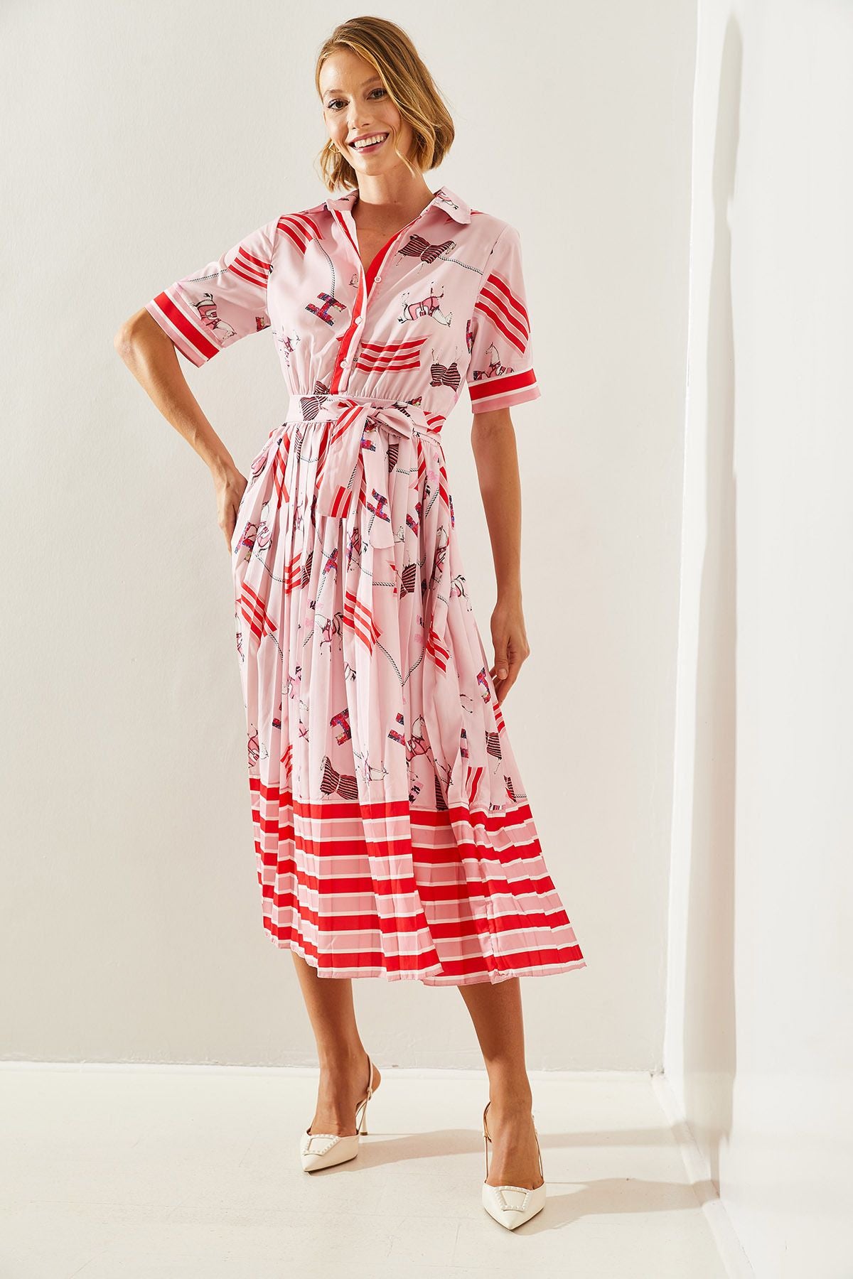 Female Rider Patterned Patterned Pattern Shirt collar Short Sleeve Arched Dress 22157 60251602