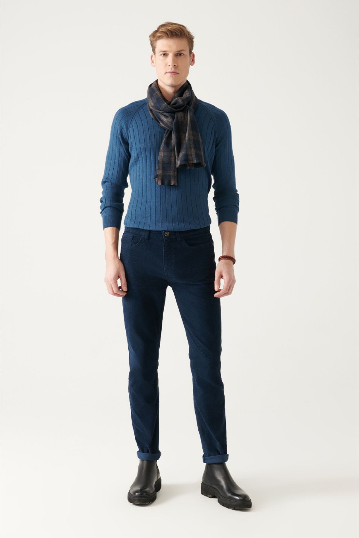 Men's Indigo Bicycle collar Jacquari Knitwear A22y5179