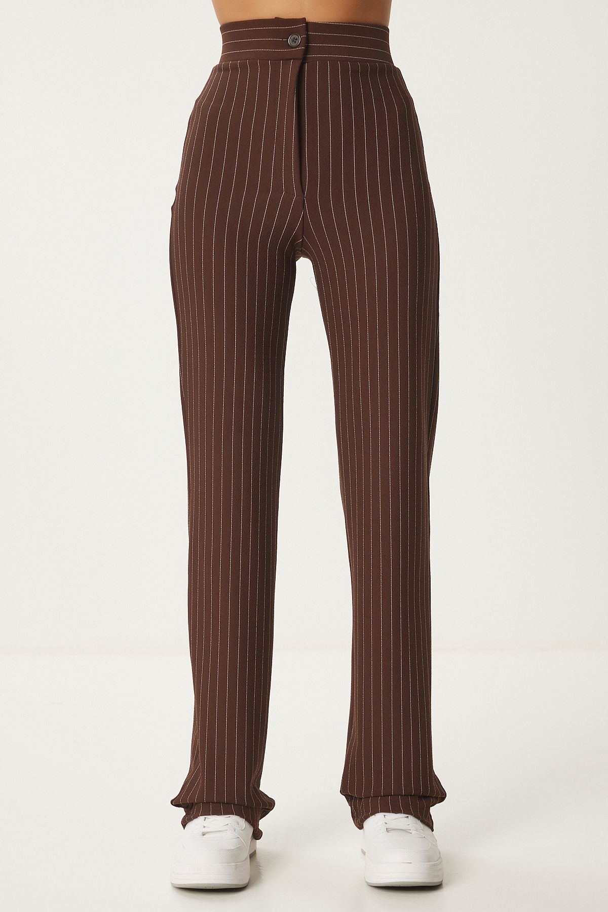 Female brown high waist striped pants RV00094