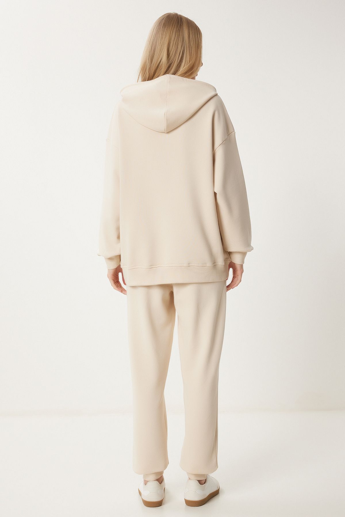 Women's Cream Hooded Sweatshirt Jogger Oversize Knitting Satatches PYS0027