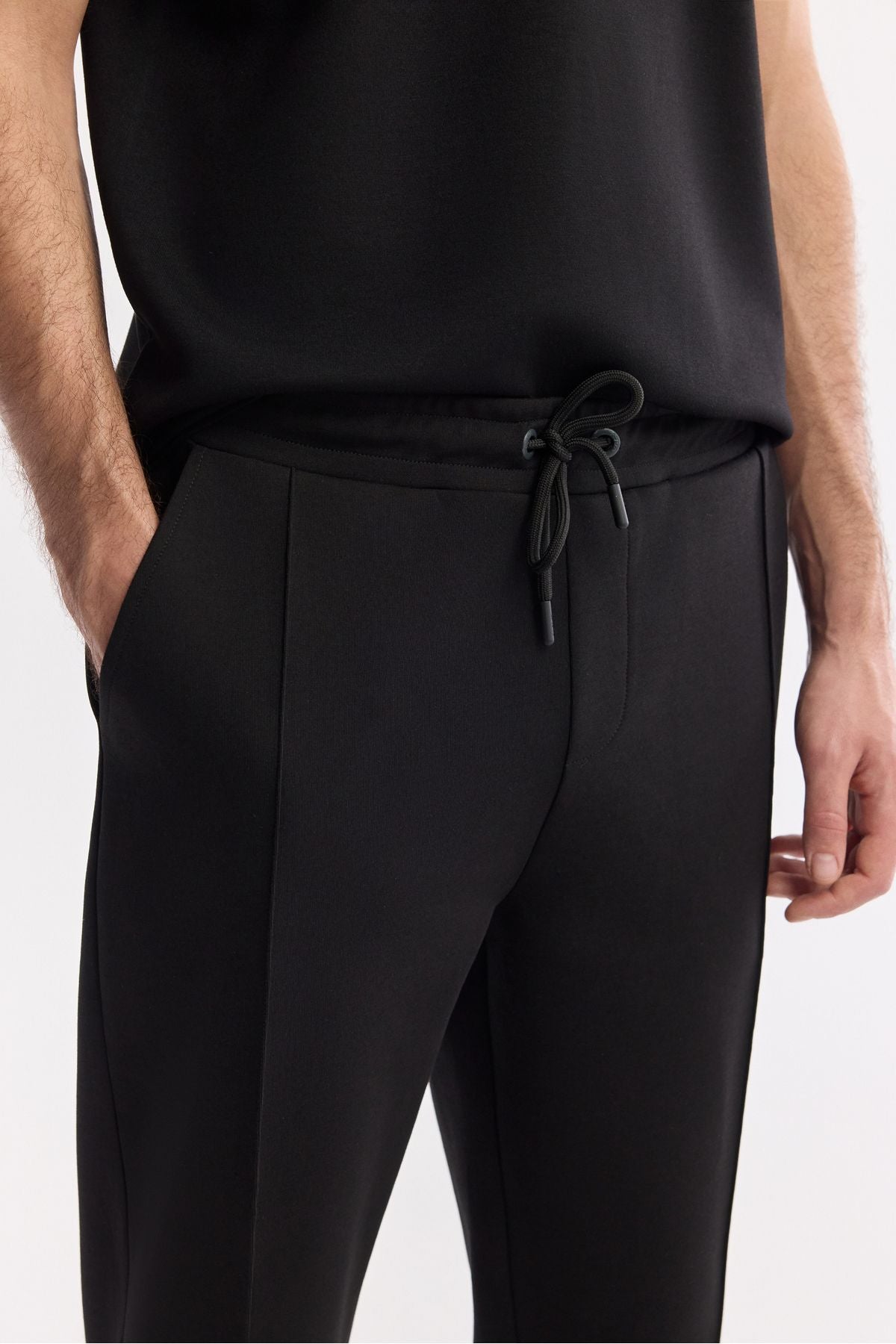 Men's Black Waist with Lacık with Laccik Side Pocket Ribbed Interlok Jogger A51y3400