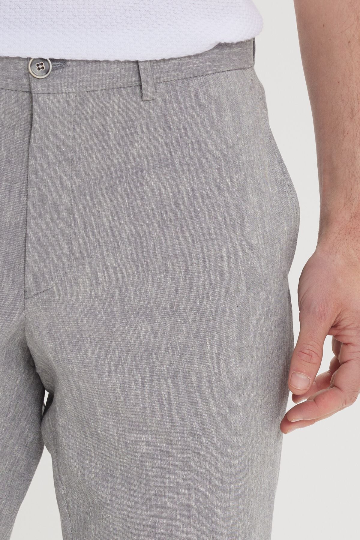 Slim fit narrow cut linen cotton side pocket patterned flexible gray pants