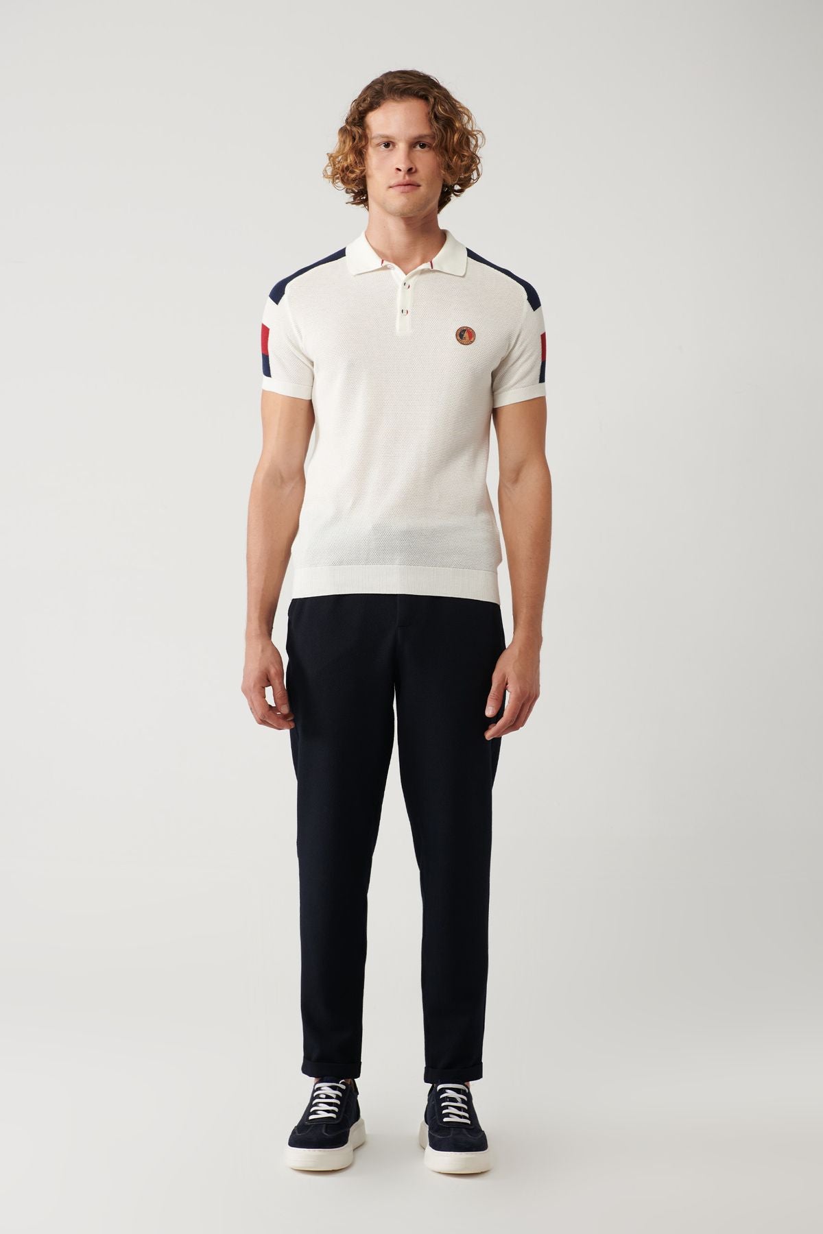 Men's White 3 Button Modal textured Polo collar knitwear T-shirt A41y5026