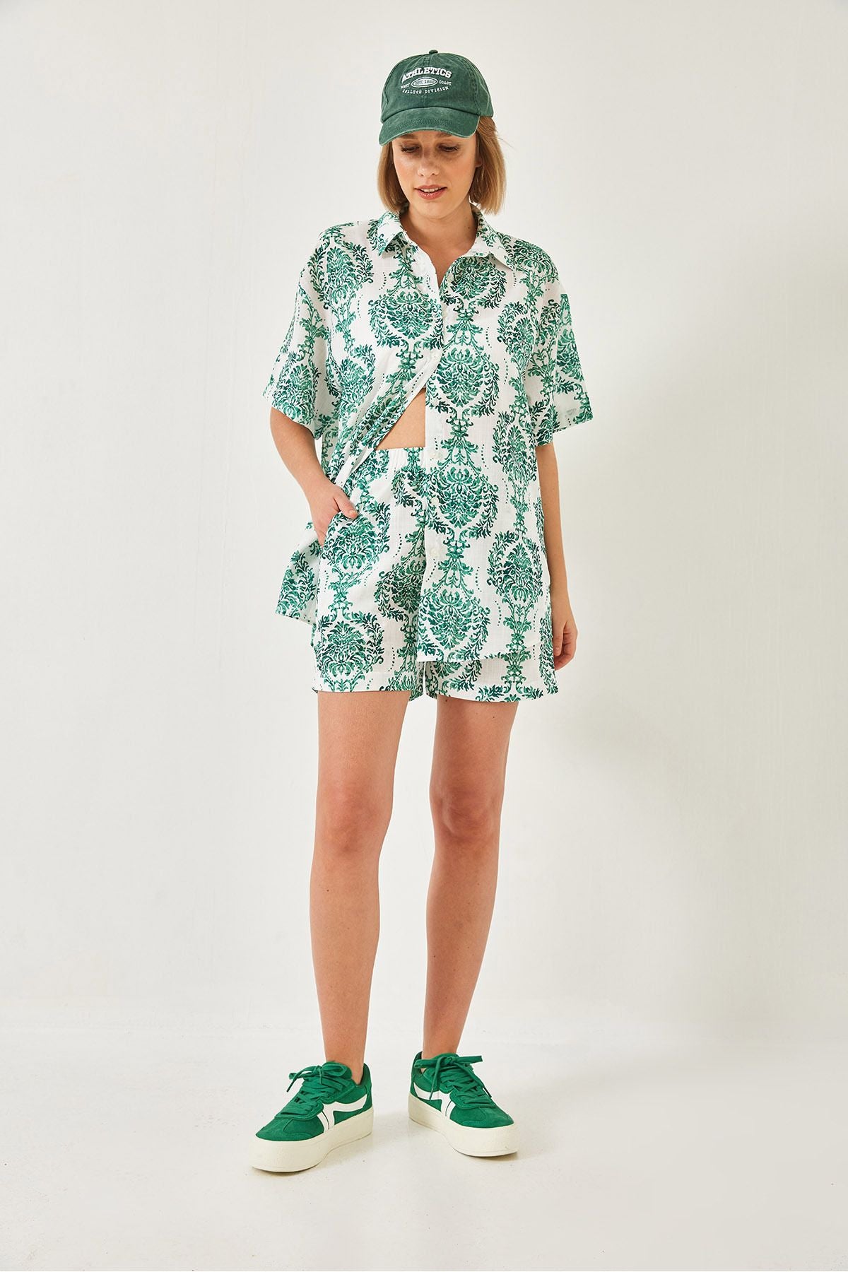 Women's tropical patterned weaving shirt shorts upset team 60255 60271035