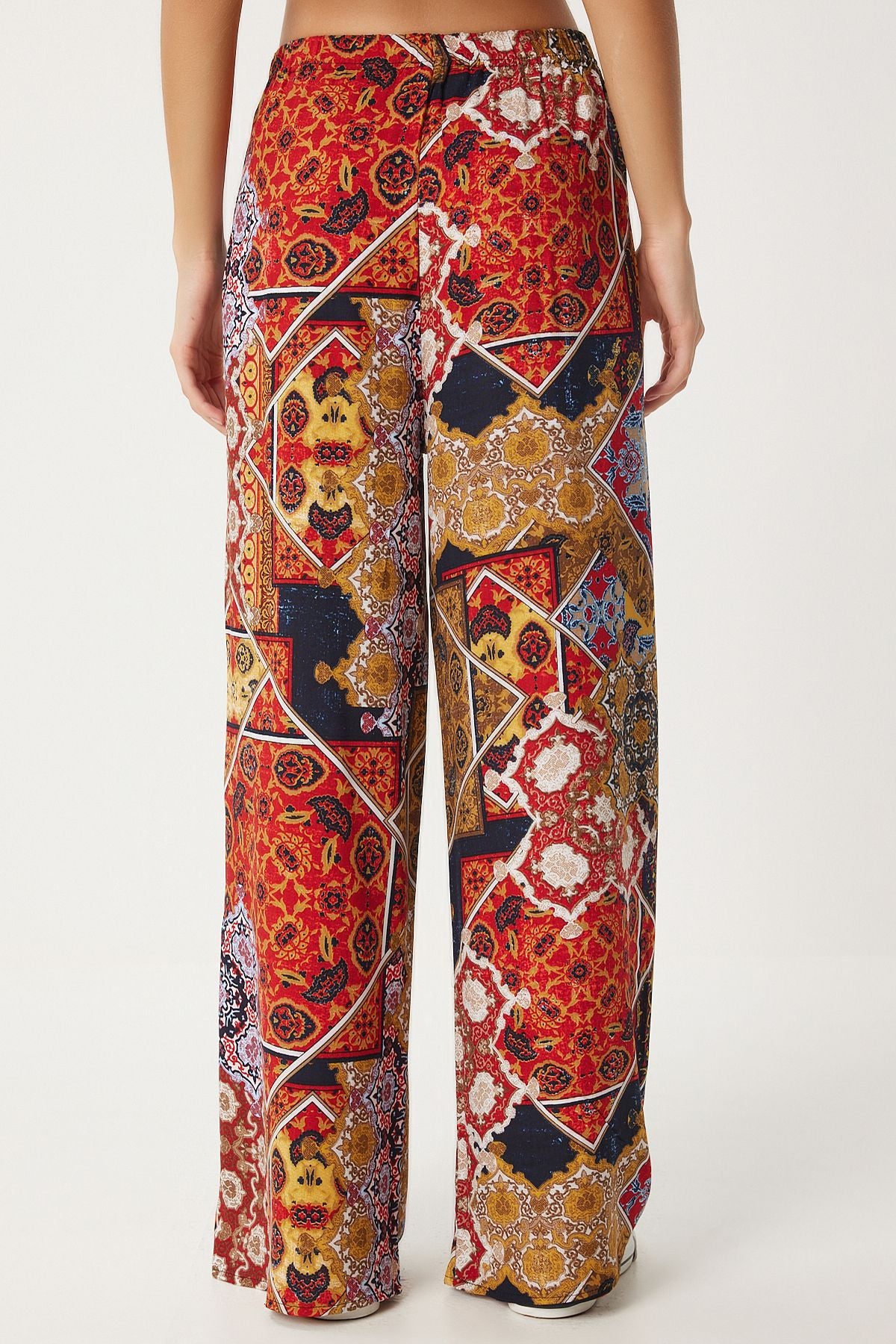 Female mustard tile pattern draped viscose palazzo pants EN00606