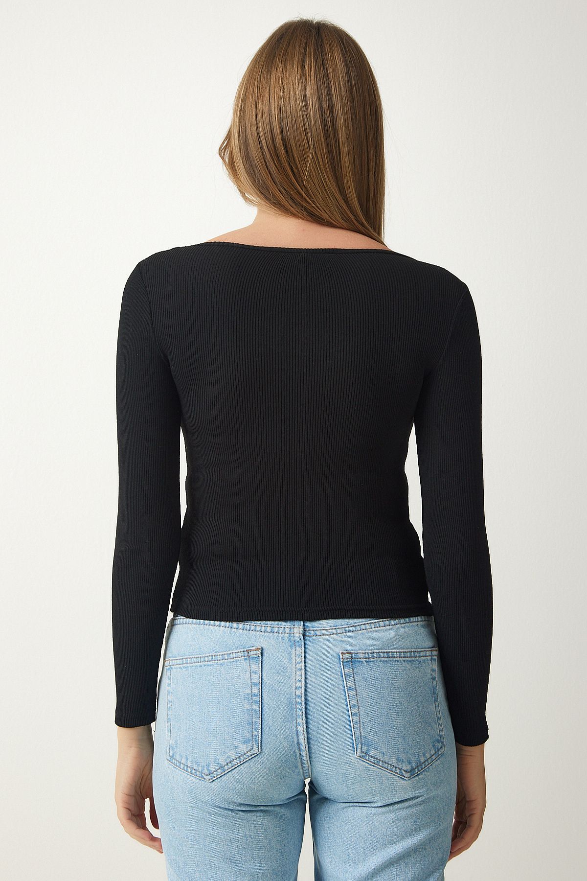 Female Black V -Neck Wick Lycra knitted blouse GT00057