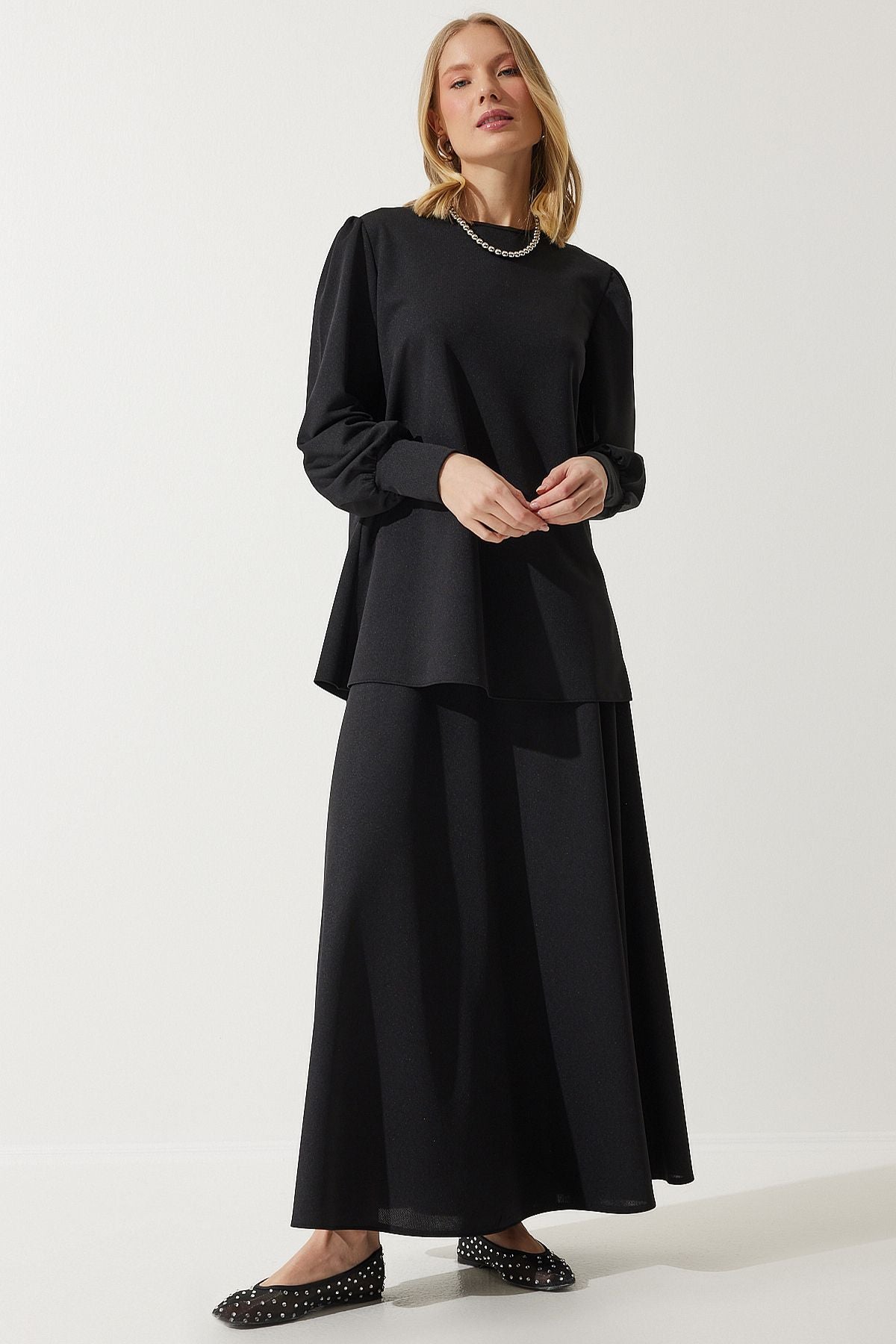 Women's Black Tunic Skirt Knitting Set DD01317