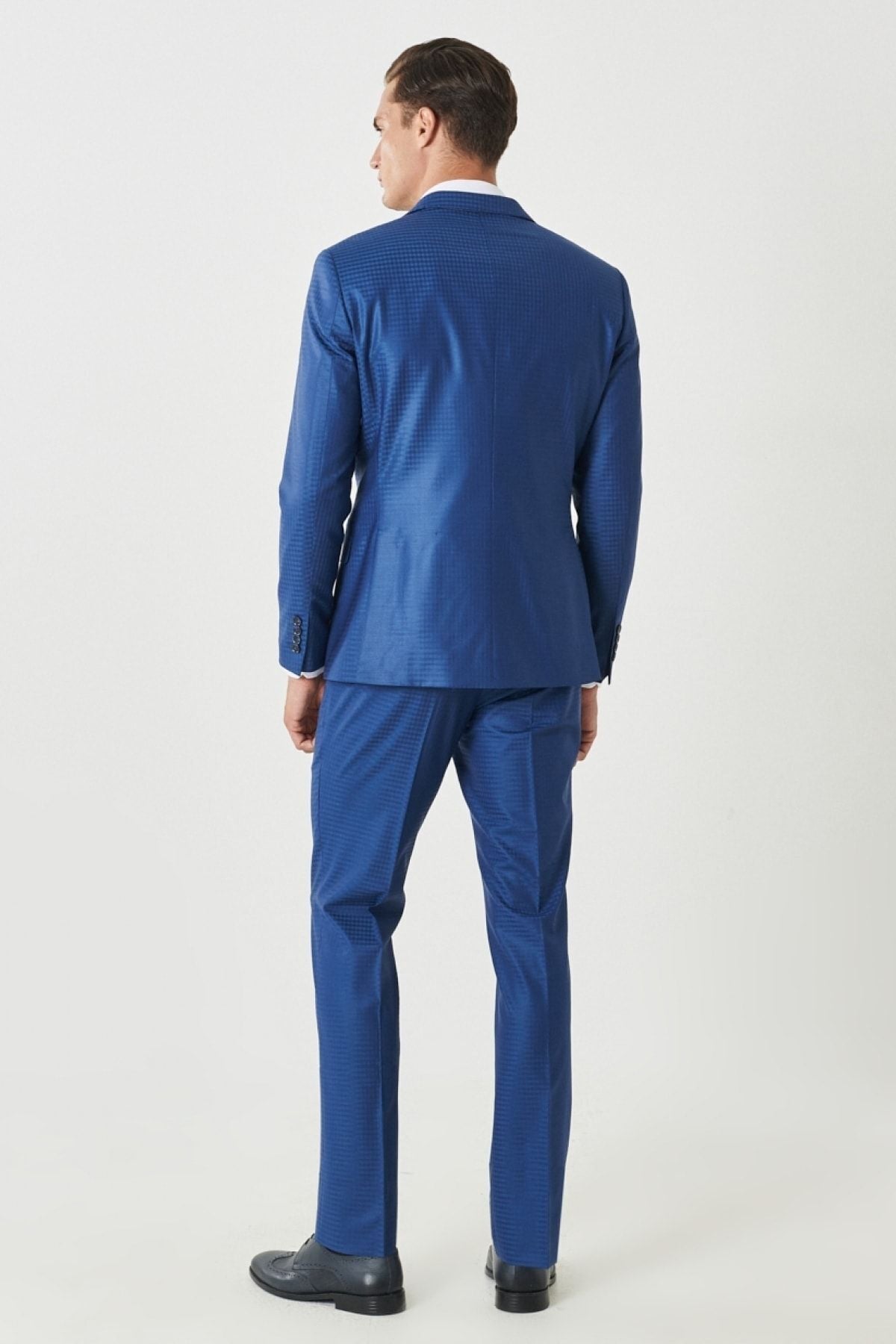 Men's blue extra slim fit narrow cut Mono collar square blue suit