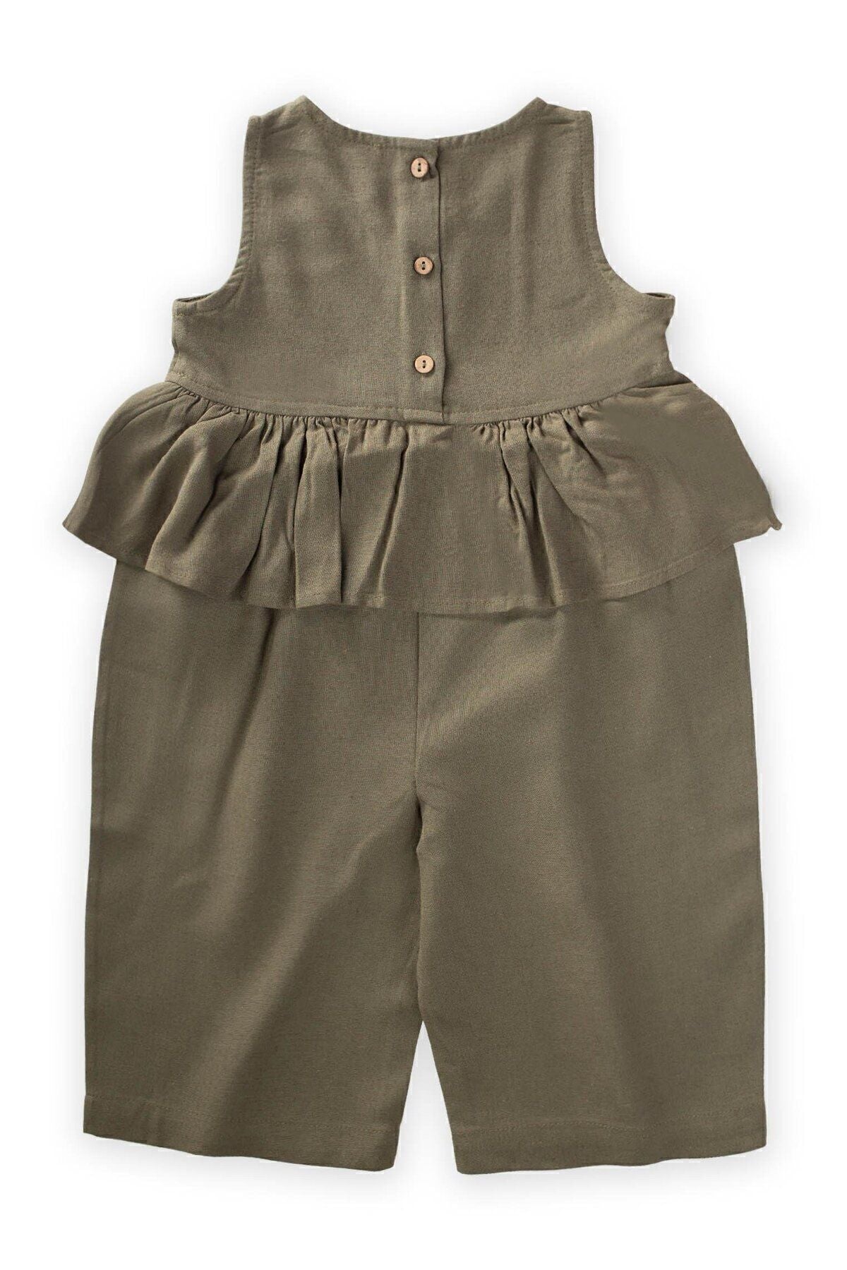 Waist Volan Linen overalls 2-7 years old khaki green