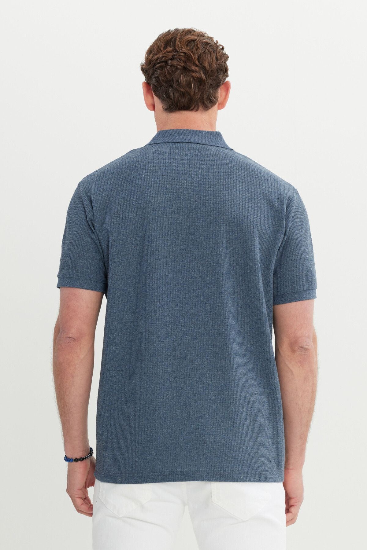 Men's Indigo Cotton Standard Fit Normal Cut Patterned Polo Yaka T -shirt