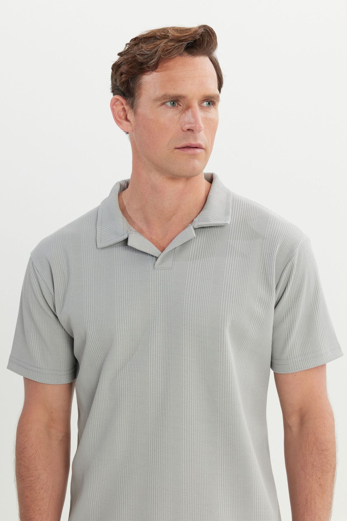 Men's light gray relax fit comfortable cut Polo Yaka T -shirt