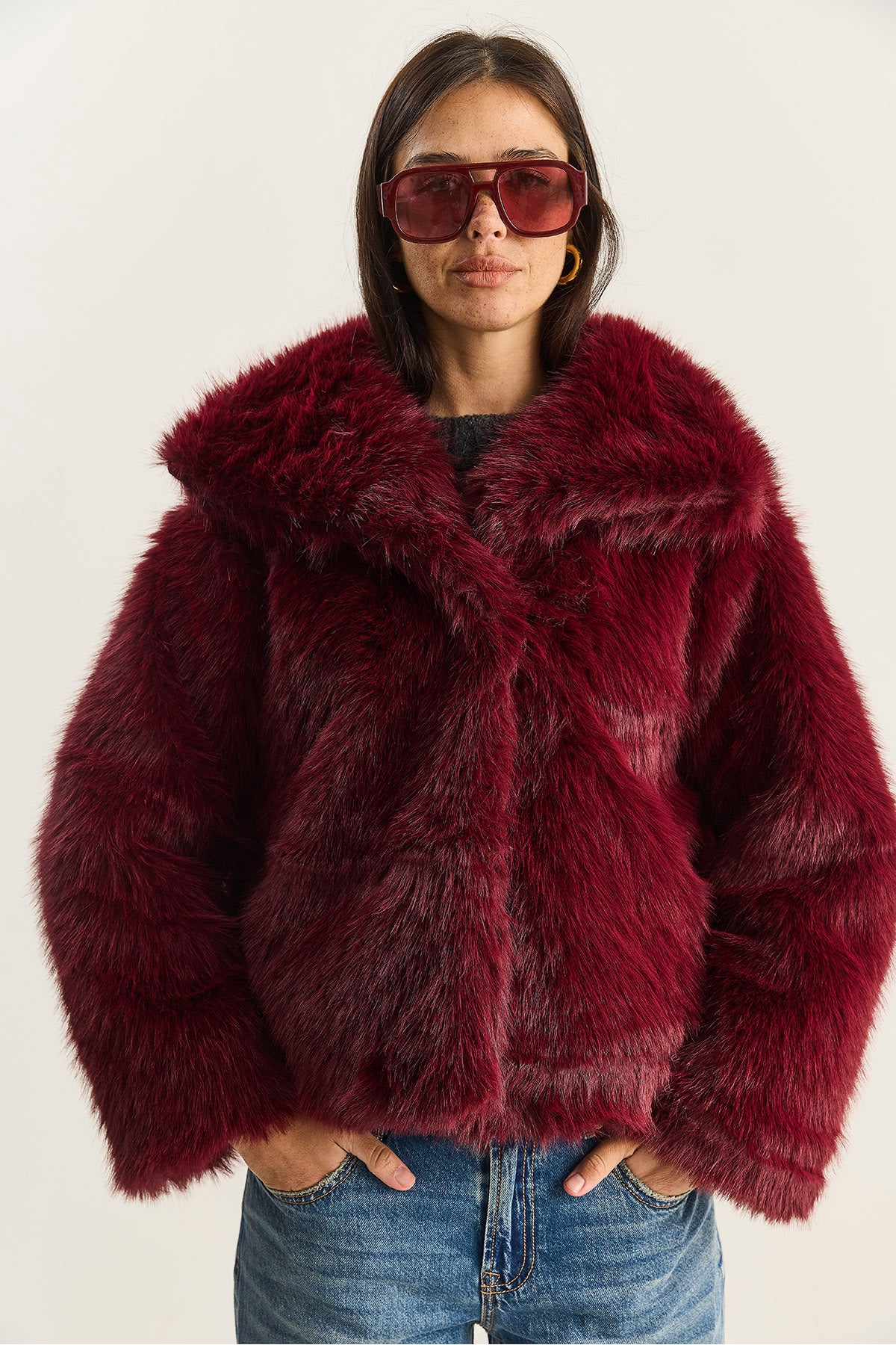 Women's Collared Lined Premium Fur Coat MBMS037 60501037
