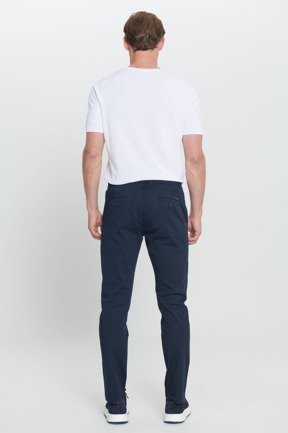 Men's navy blue slim fit narrow -cut cotton flexible chino pants