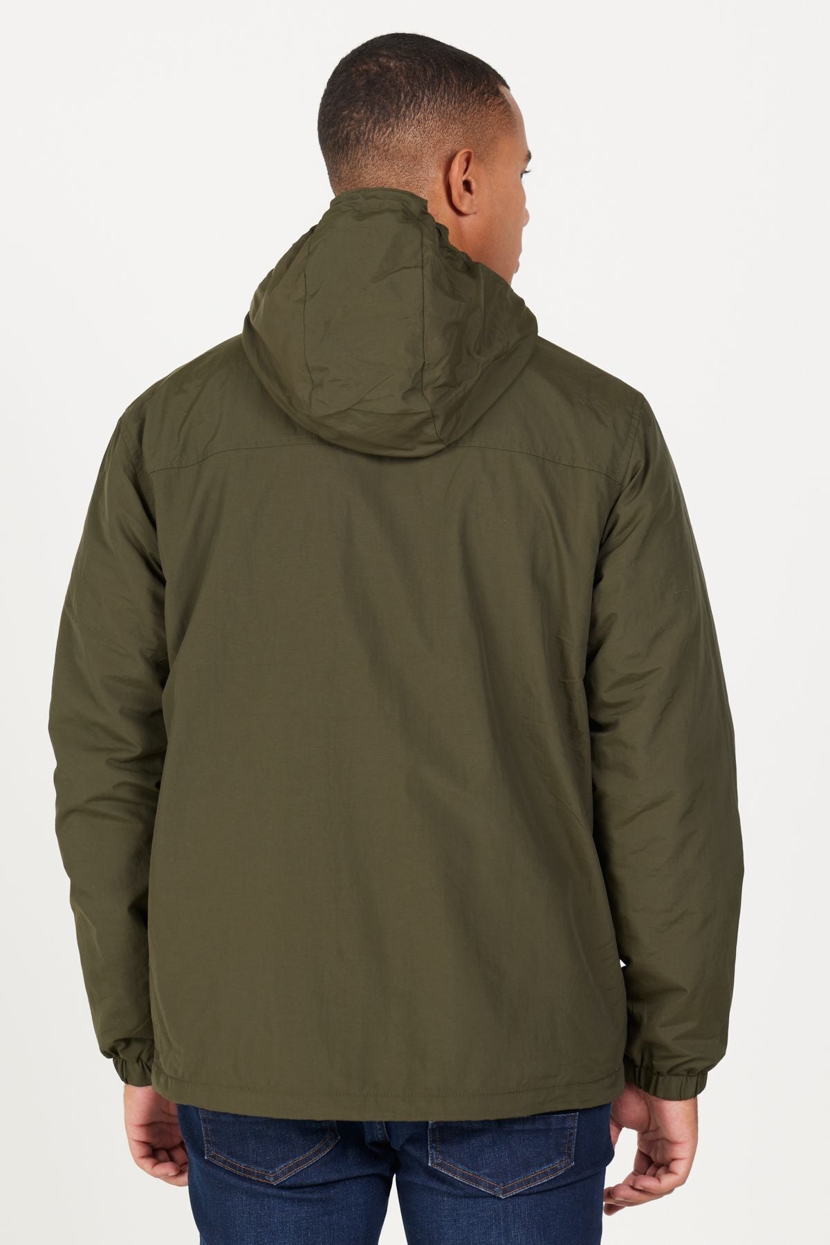 Men's Khaki Standard Fit Normal Normal Cut Hooded Side Pocket Coat