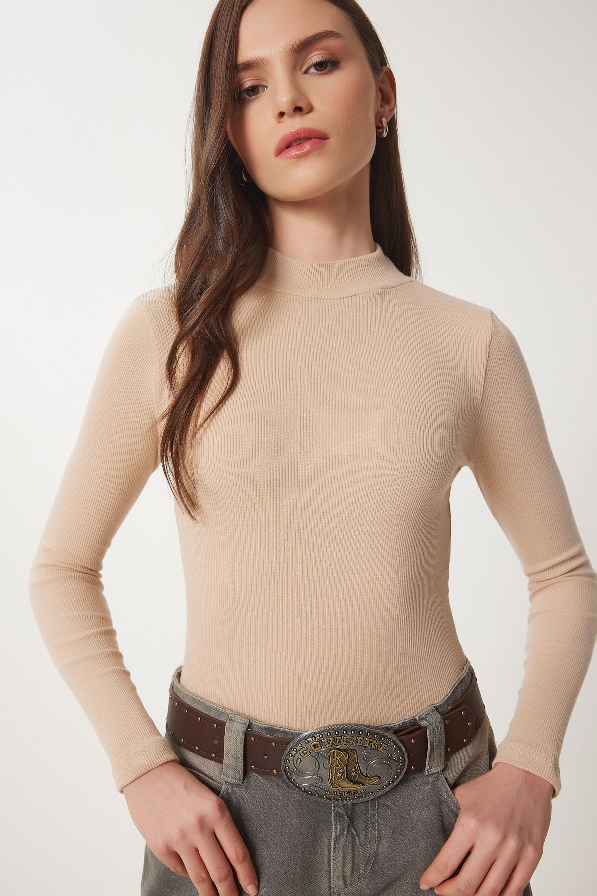 Women's cream fisherman collar wick knitted blouse GT00054