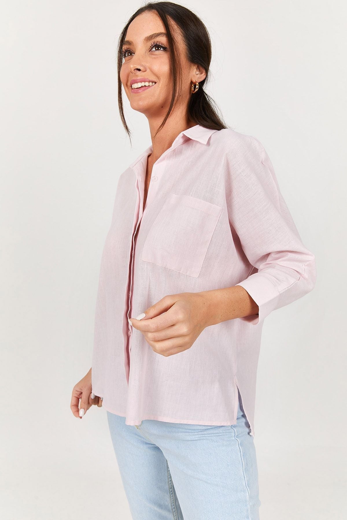 Female powder pocket shabby linen shirt ARM-21Y001035