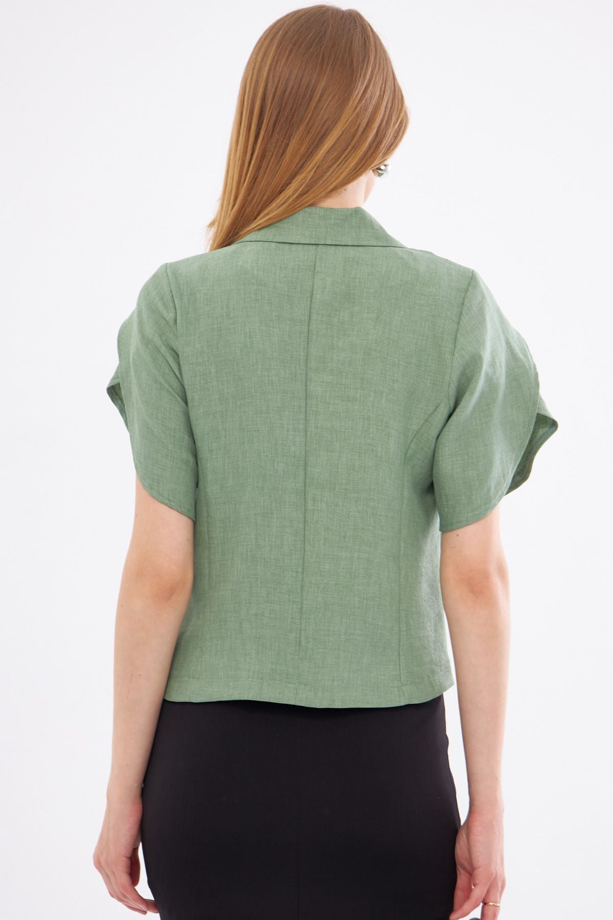 Female Green Left Slip Detail Crop Short Sleeve Jacket ARM-24Y001048