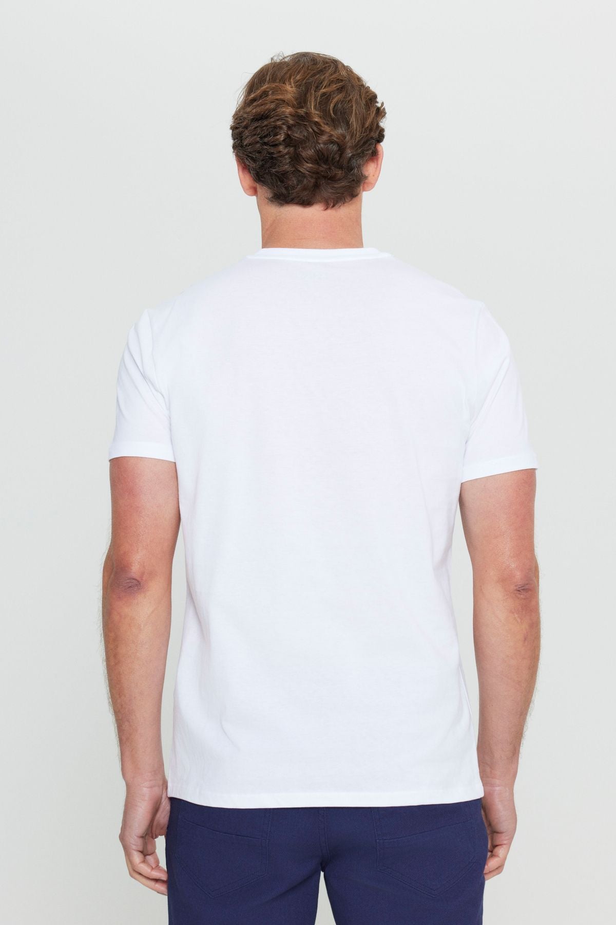 Male 100 %Cotton V -Neck White Slim Fit Narrow Cut T -shirt