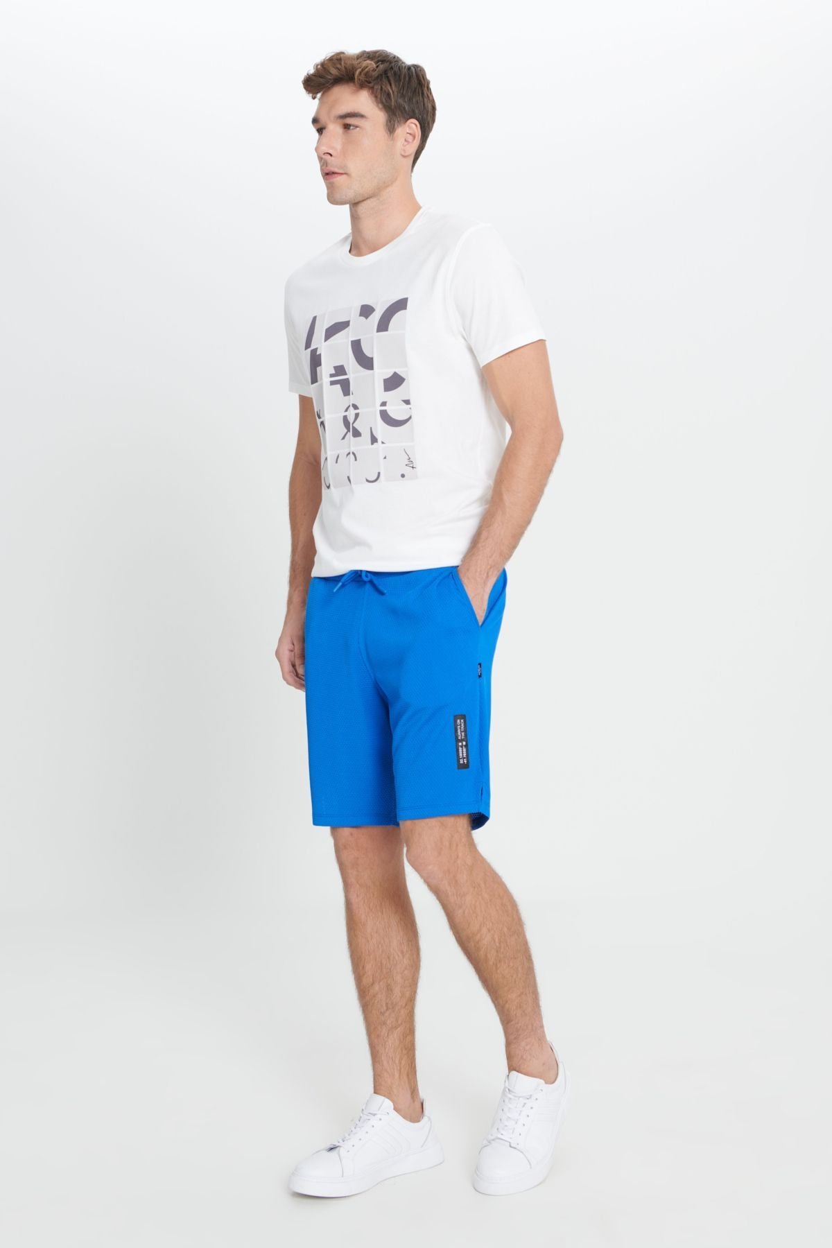 Men's Saks Blue Standard Fit Normal Cutting Knitting Sports Shorts