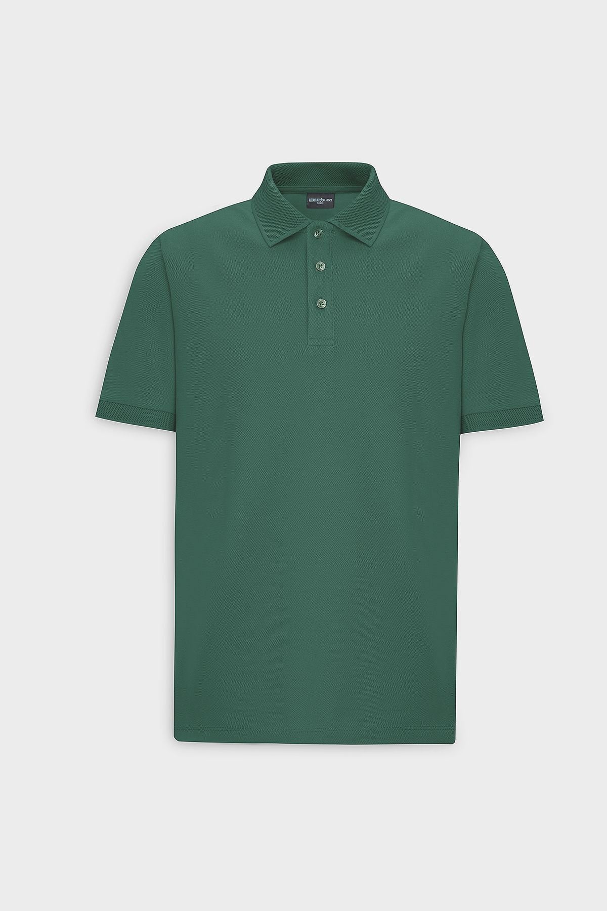 Men's Dark Green 100 %Cotton Curlled Pike Polo Yaka Slim Fit Narrow Cut T -shirt