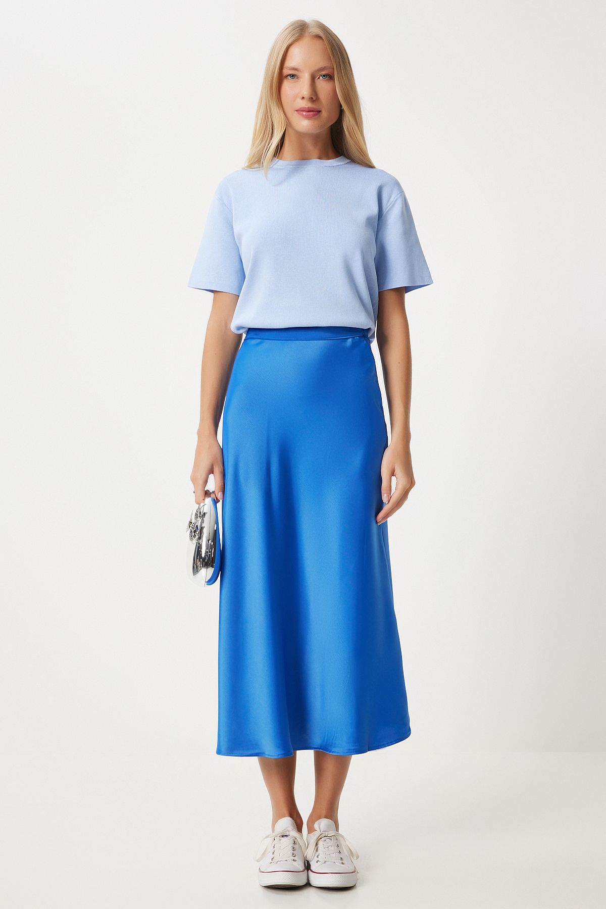Women's Blue Satin Surface Skirt FN03361