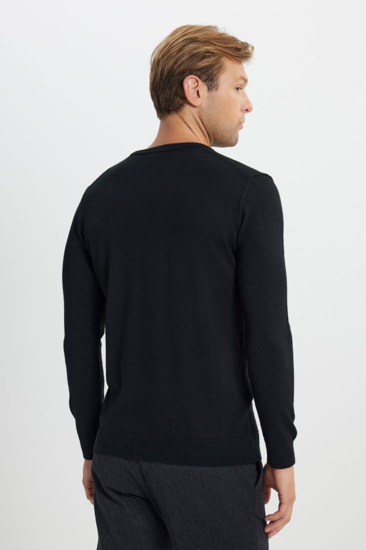 Cotton Standard Fit Normal Normal Cut Bike Yaka Jacquard Knitwear Black Sweater