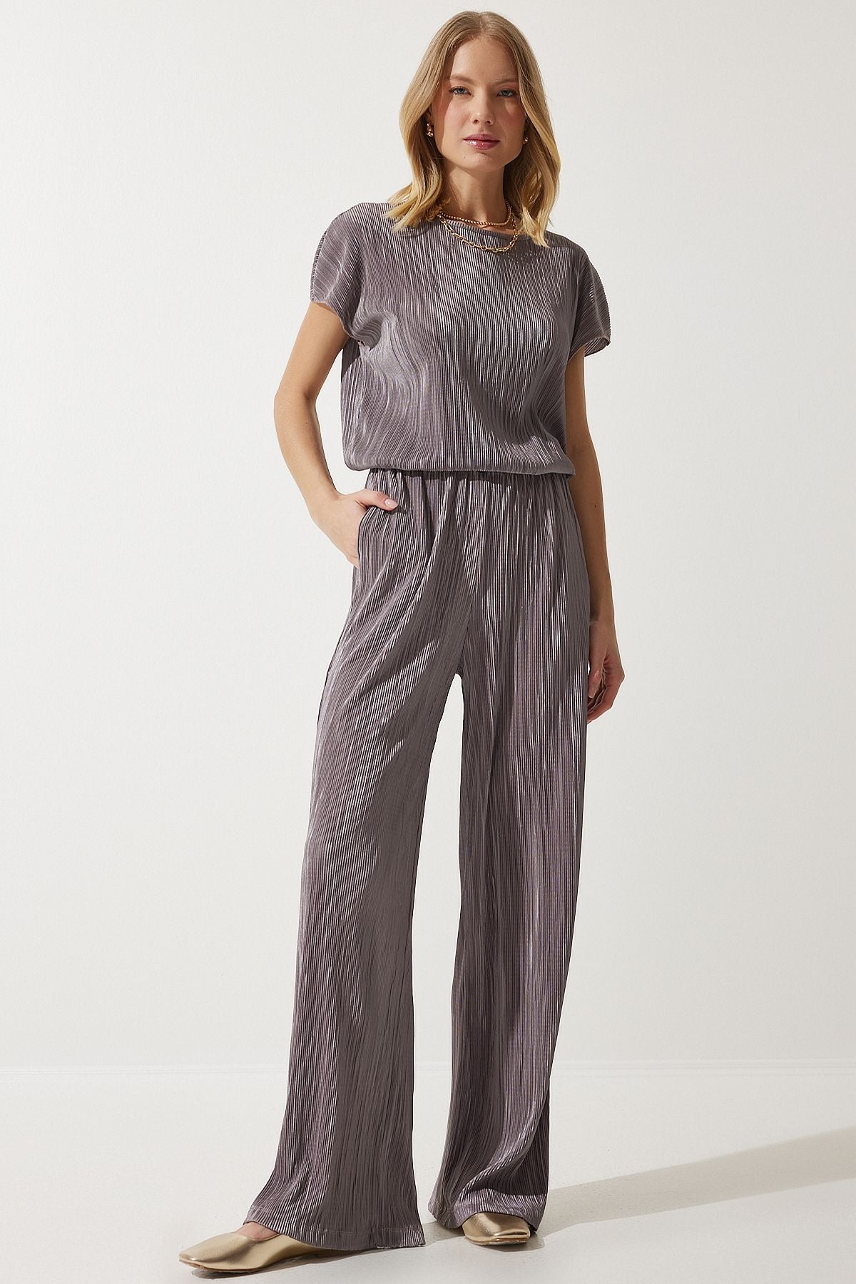 Female mink pilisle comfortable blouse trousers set MC00283