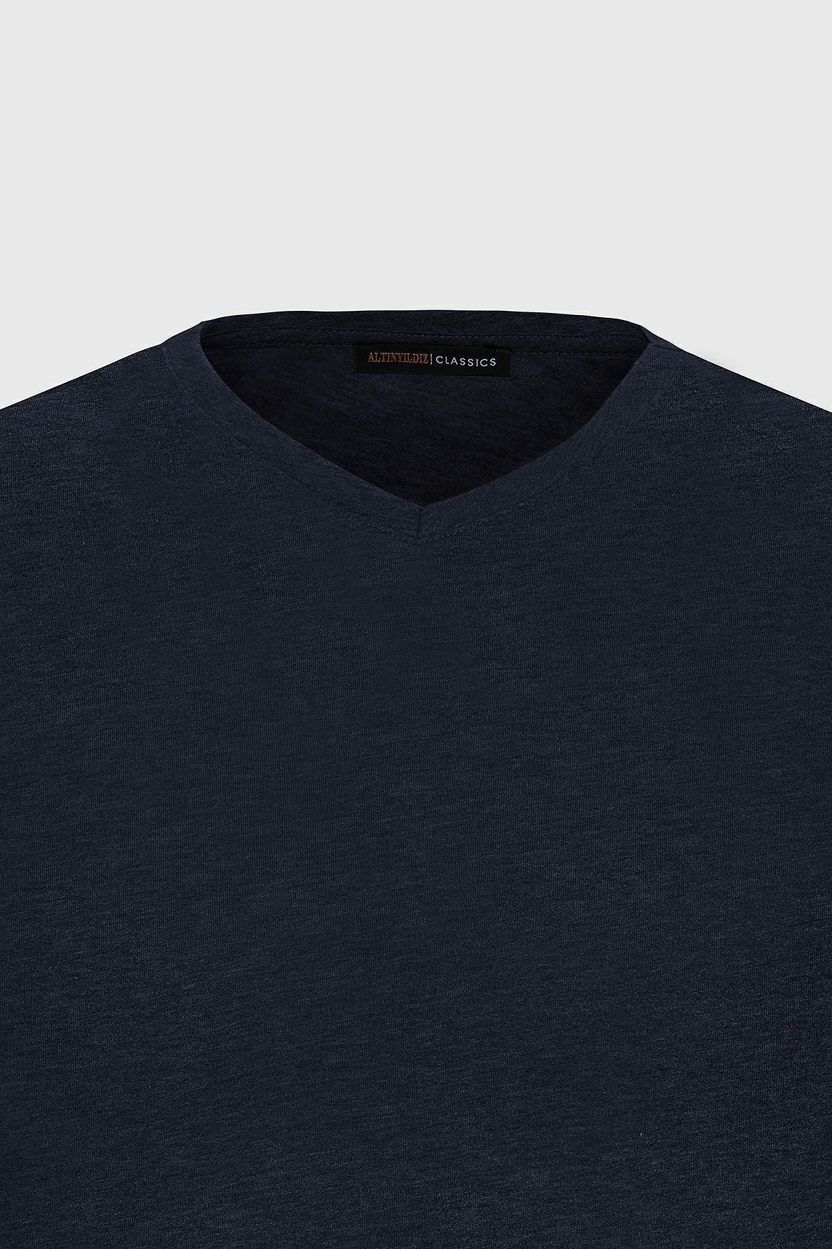 Men's Navy Blue Slim Fit Narrow Cut V -Neck 100 %Cotton 2 T -shirt package
