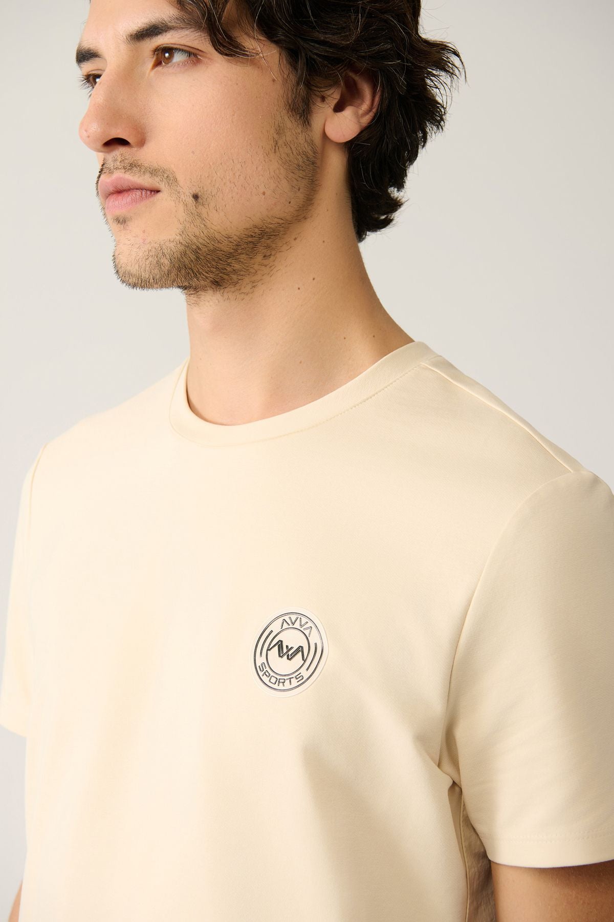 Men's Beige Bicycle Yaka Jersey Fabric Garnia T-shirt A41y1114