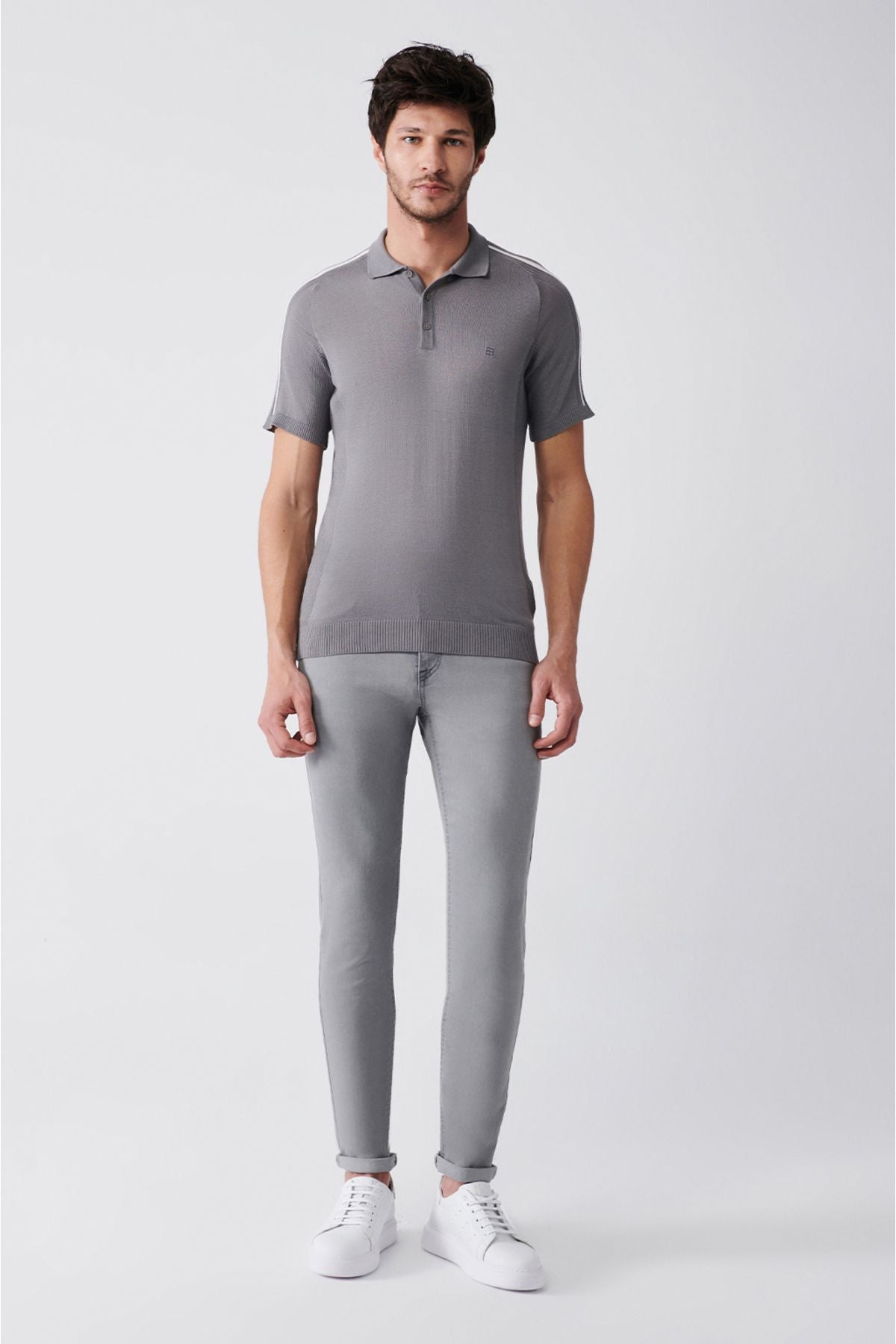 Men's Gray Shoulder Line Detailed Ribanian knitwear T-shirt A31y5105