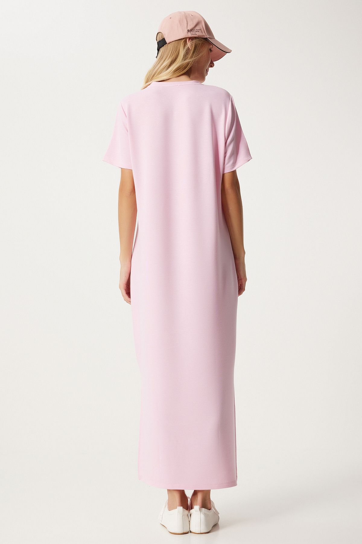 Woman Pink Side Solved Summer Long Knitting Dress HW00011