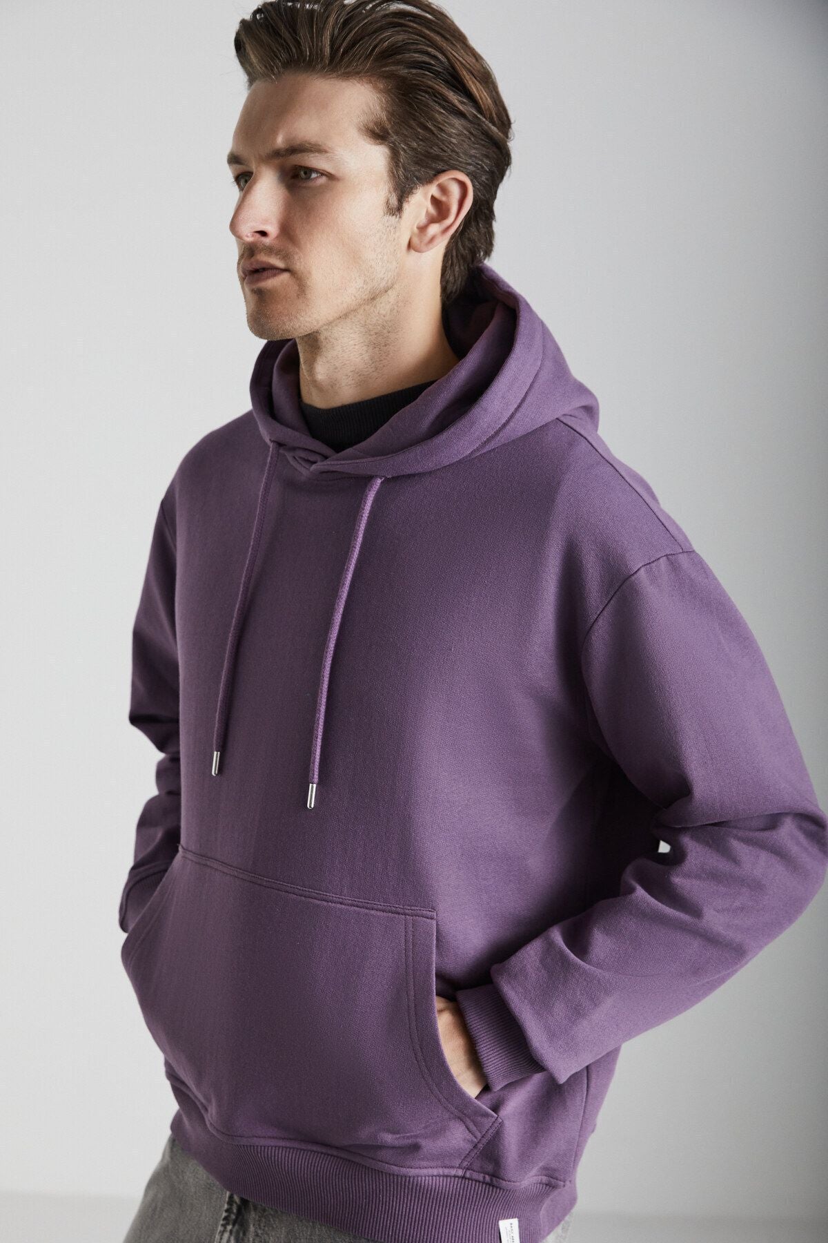 Yokohama Men's Içi Polar with soft regular kangaroo pocket with hooded purple sweatshirt