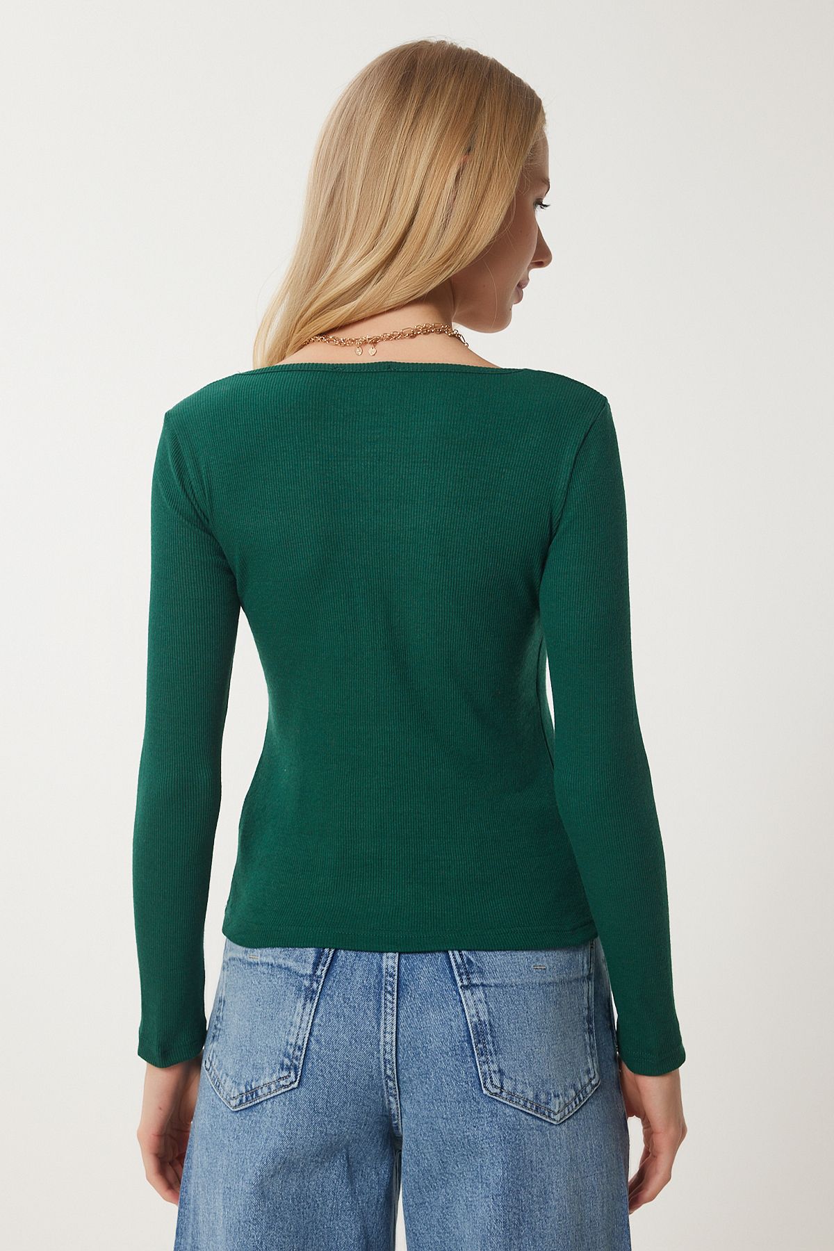 Female green square collar wick knitted blouse GT00052