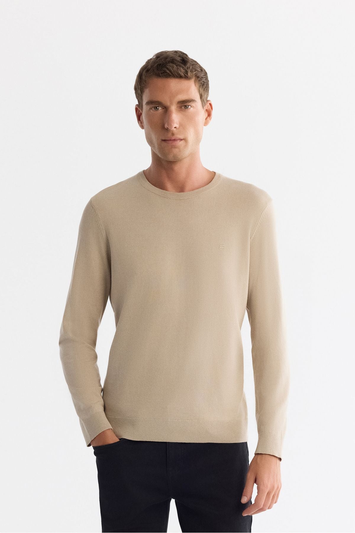 Men's Beige Bike Neck Knitwear Sweater B005132