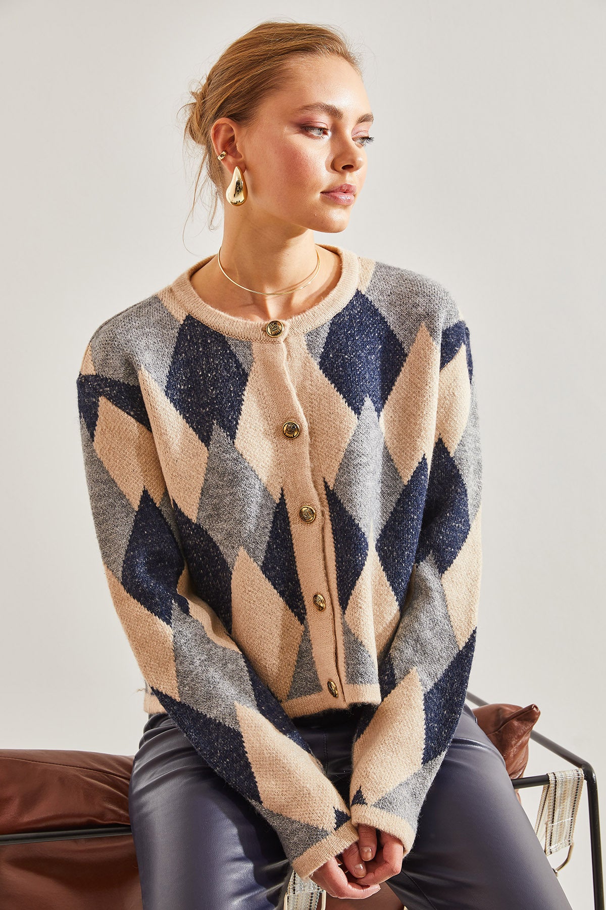 Women's Diamond Patterned Knitwear Cardigan 60031033