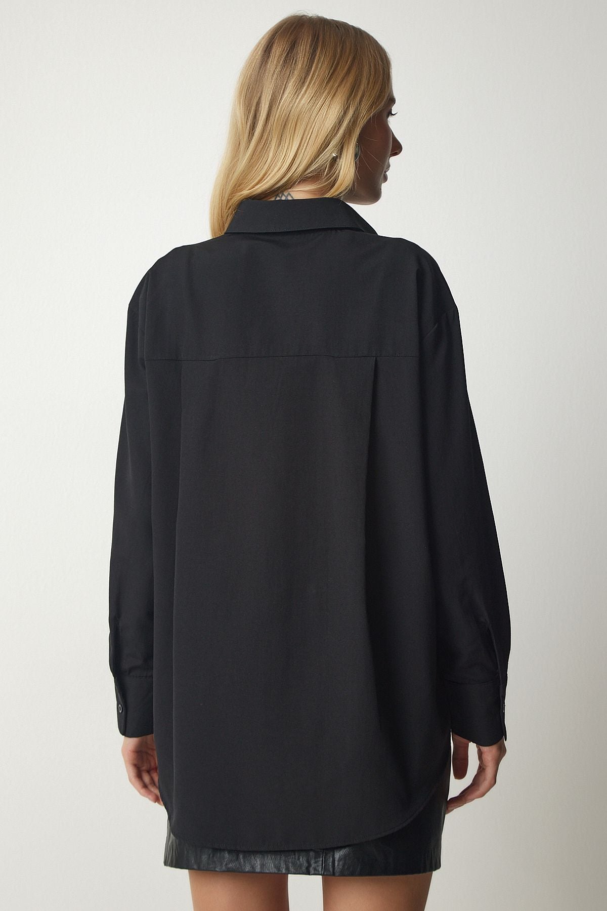 Female Black Single Pocket Boyfriend Poplin Shirt CY00014