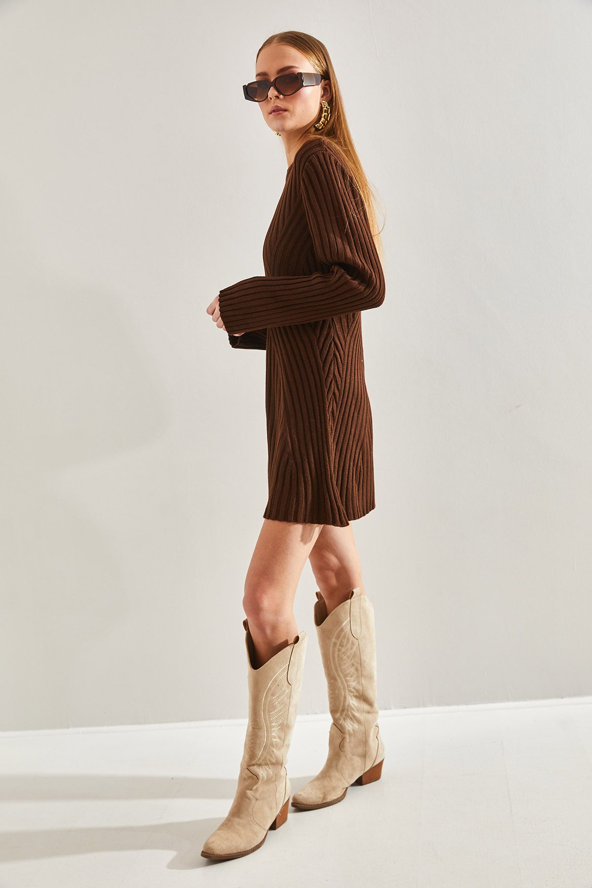 Female Bicycle Collar Conspuent Knitwear Dress