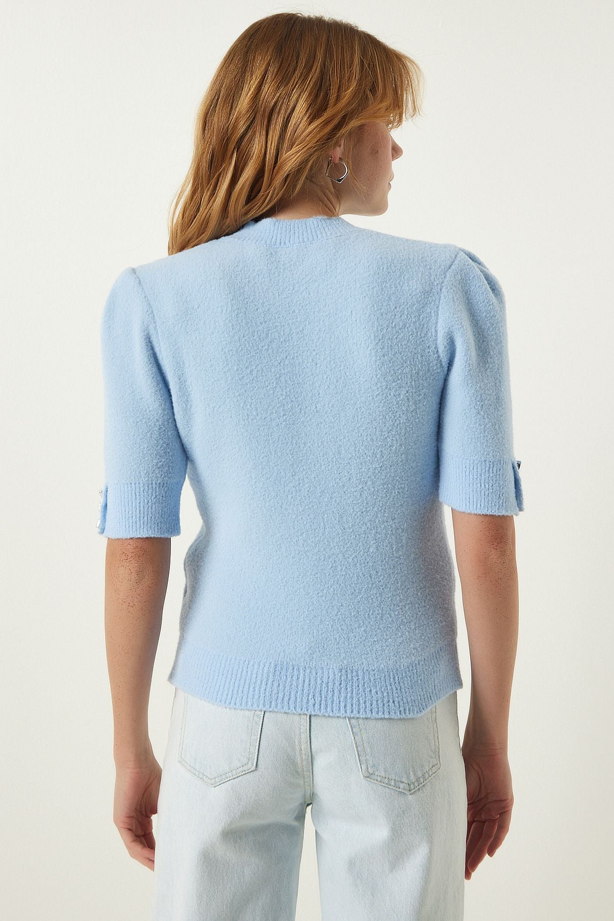 Woman Sky Blue Soft textured seasonal knitwear blouse PF00065
