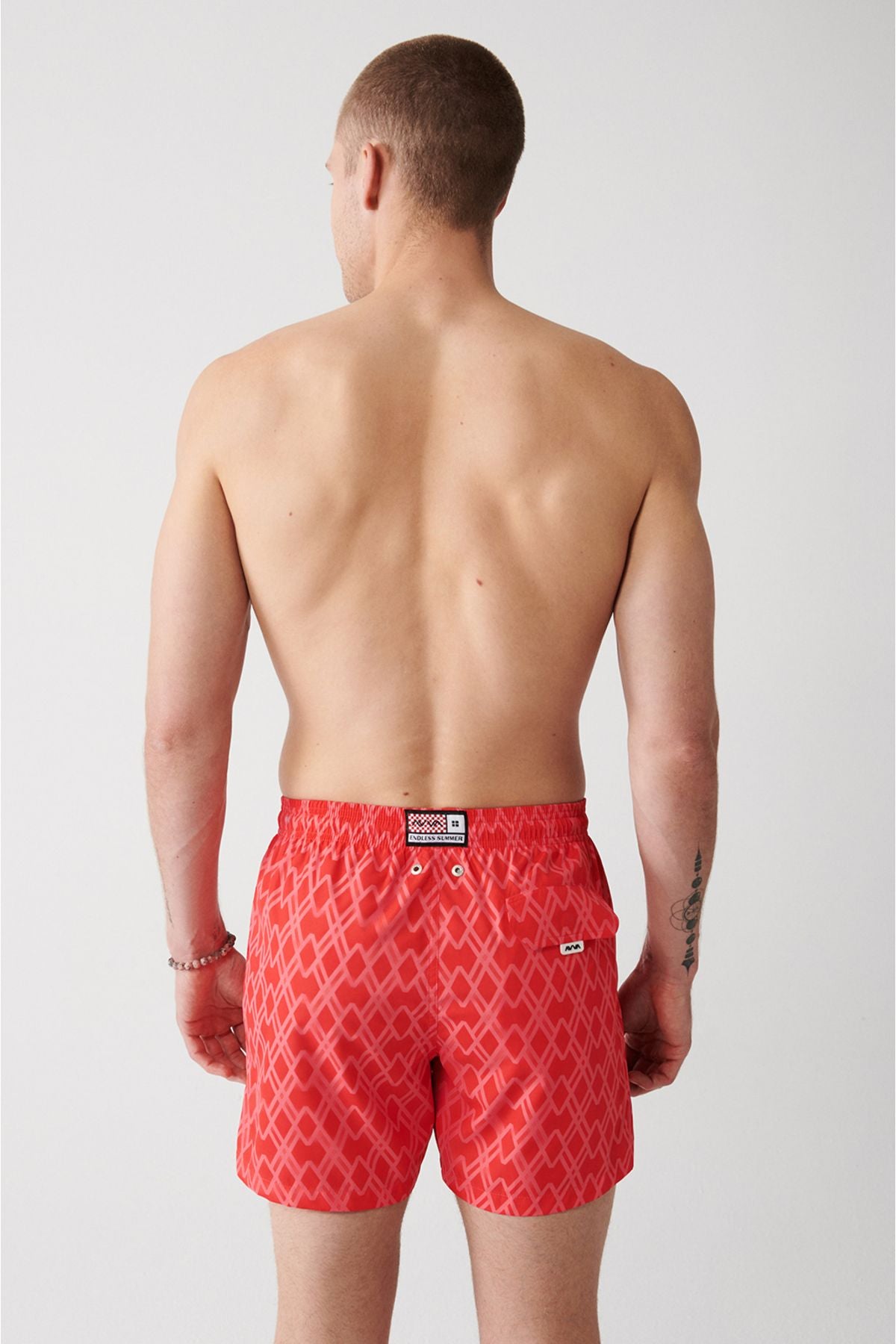 Red fast -drying Geometric Printed Standard Special Boxed Comfort Fit Mayo Sea Short