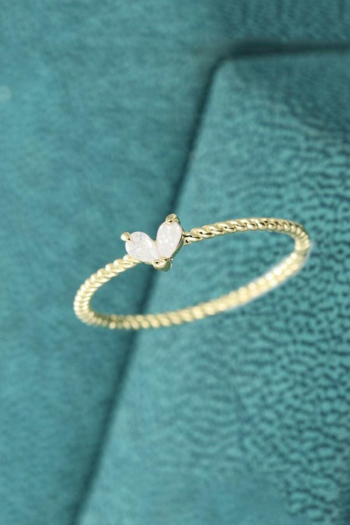 Minimal Heart Drop 14k Rose Gold Coating Adjustable Size Ring