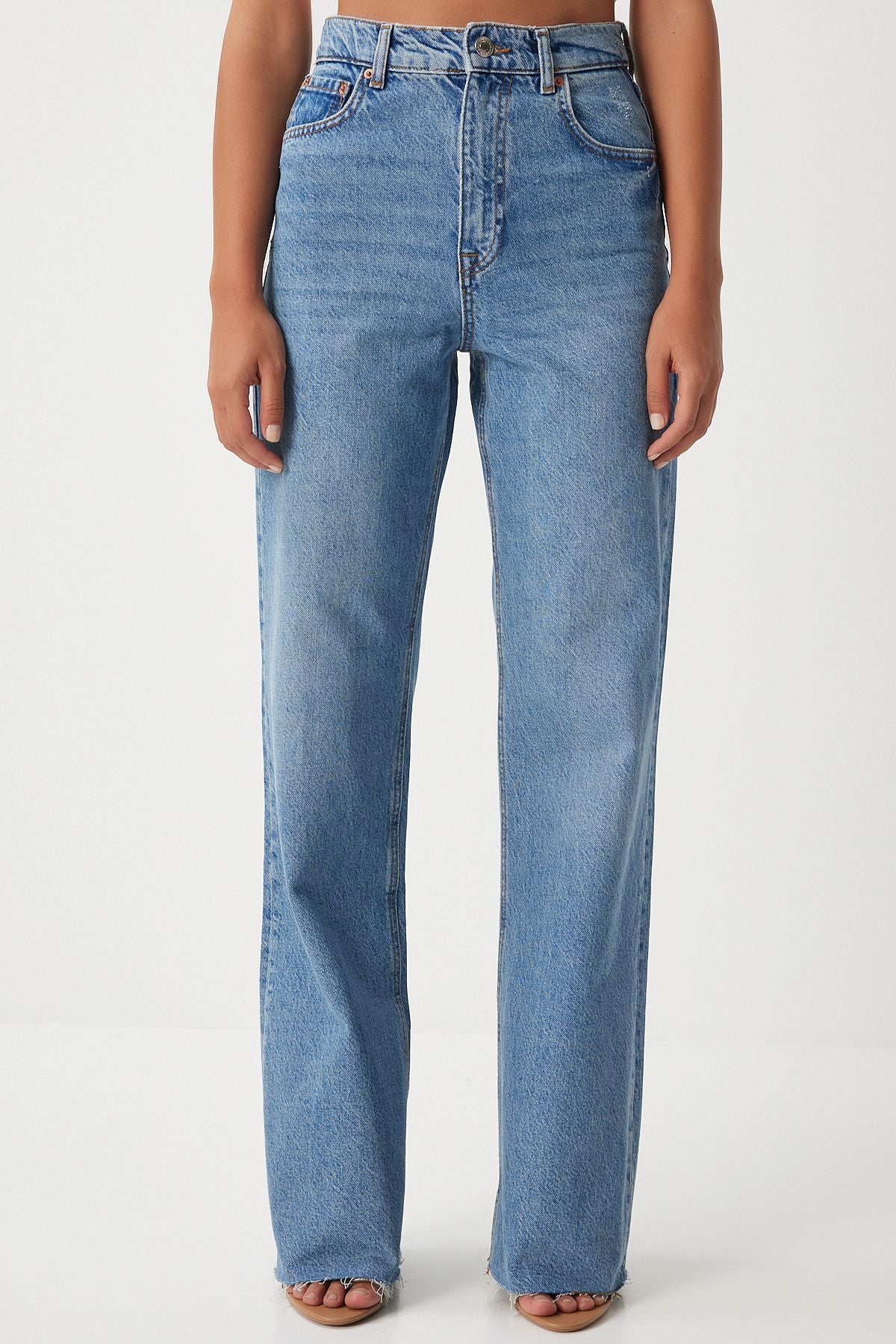 WOMEN'S MIDDLE BLUE WIDE LARGE POLICE JEAN UT00017