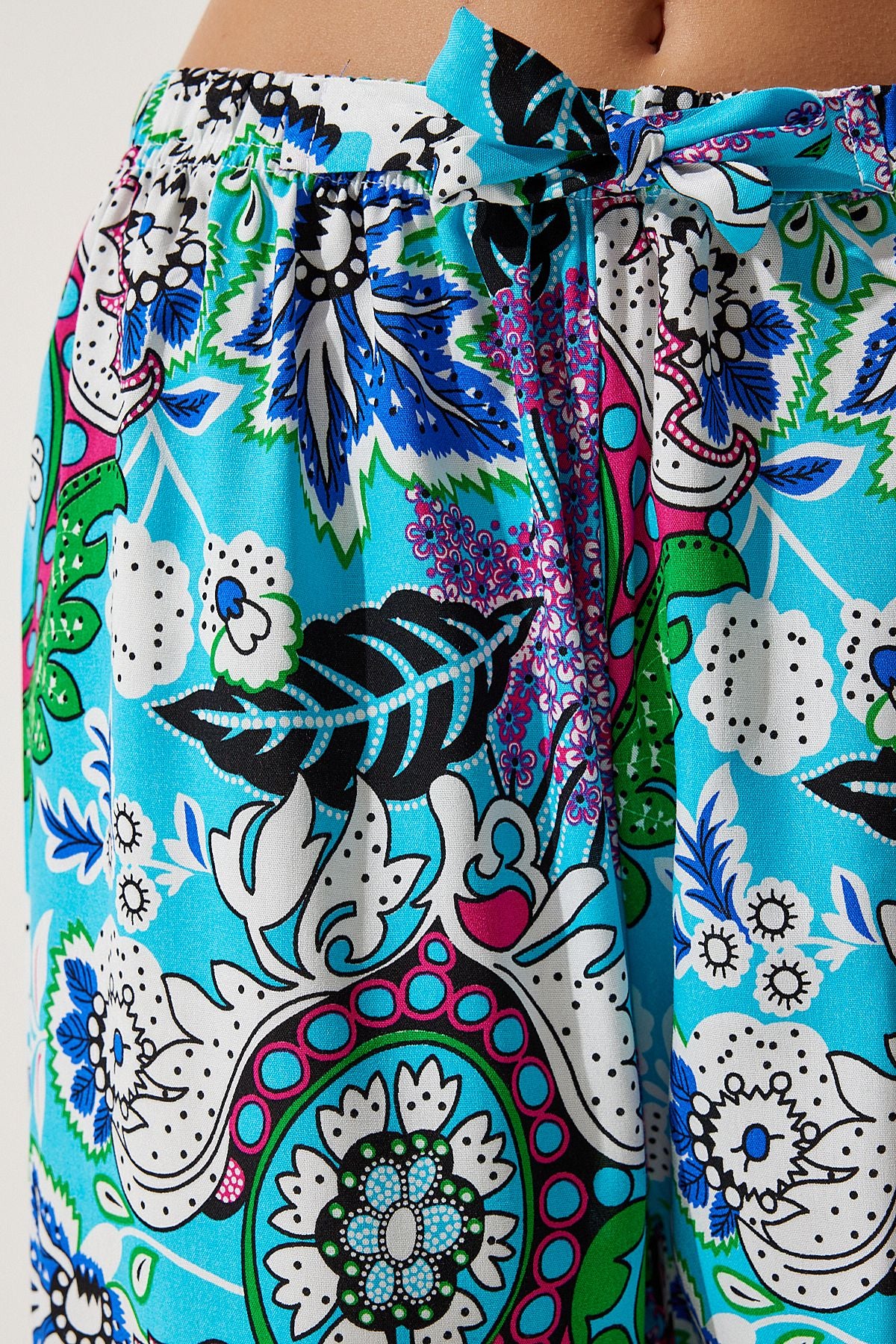Female turquoise patterned viscose palazzo pants EN00606