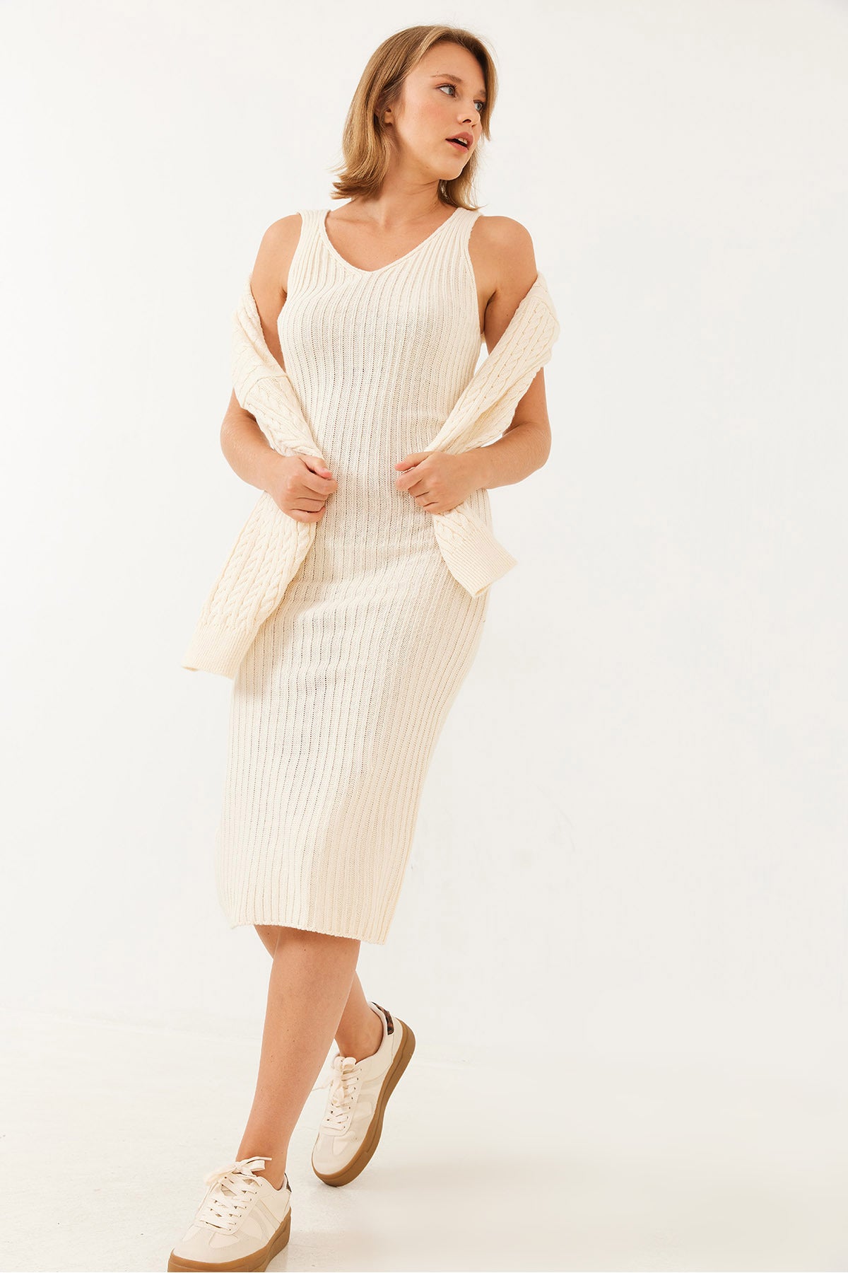 Women's Crop Knitwear Sweater Dress Bottom Top Set 60251816