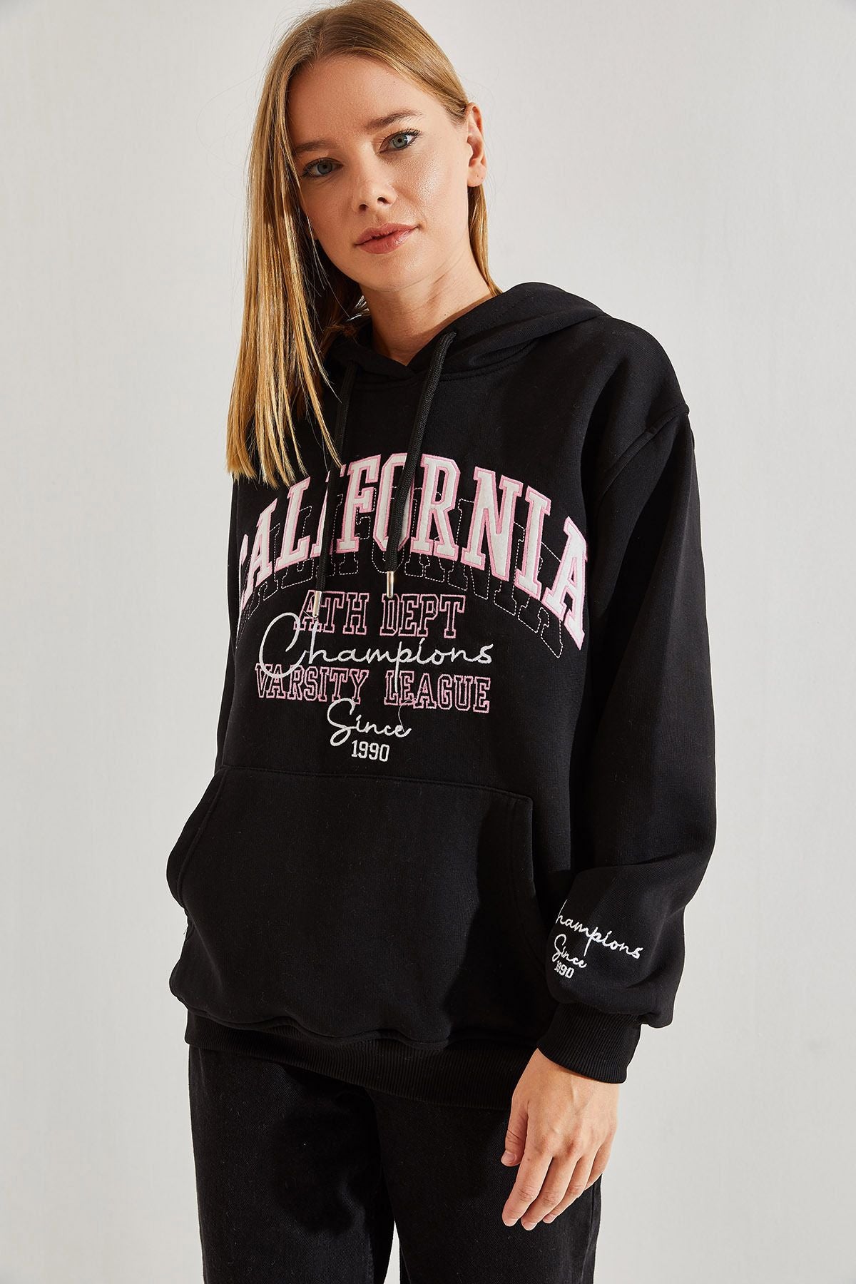 California printed with a female hooded three yarn dried Sweatshirt