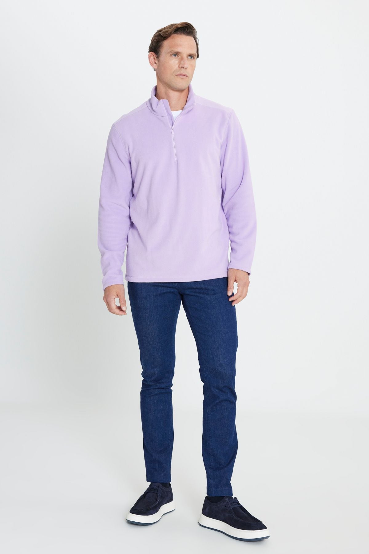 Men's lilac anti-pilling standard standard fit upright collar polar sweatshirt