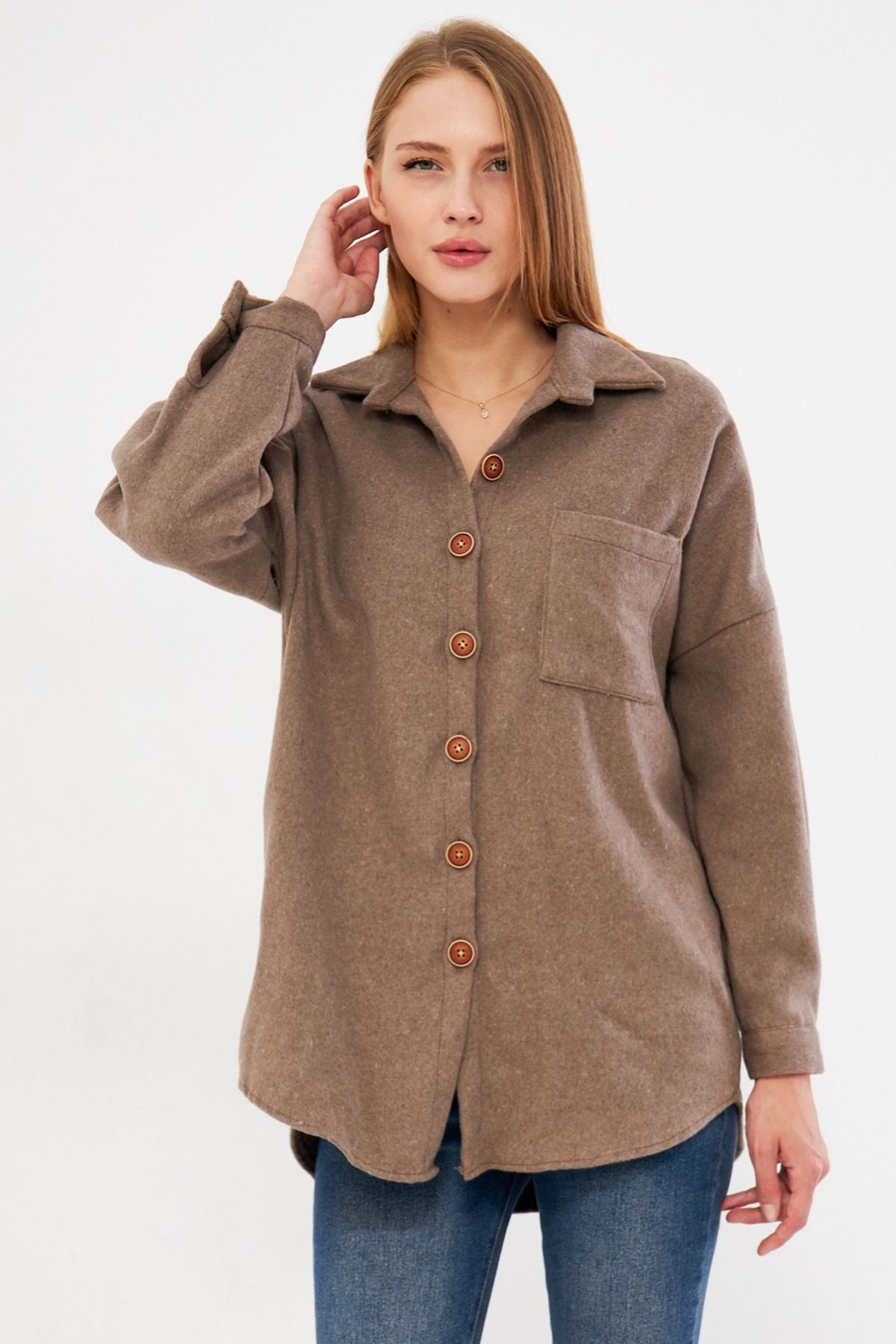 Woman Light Brown Oversize stamp pocket shirt ARM-221156