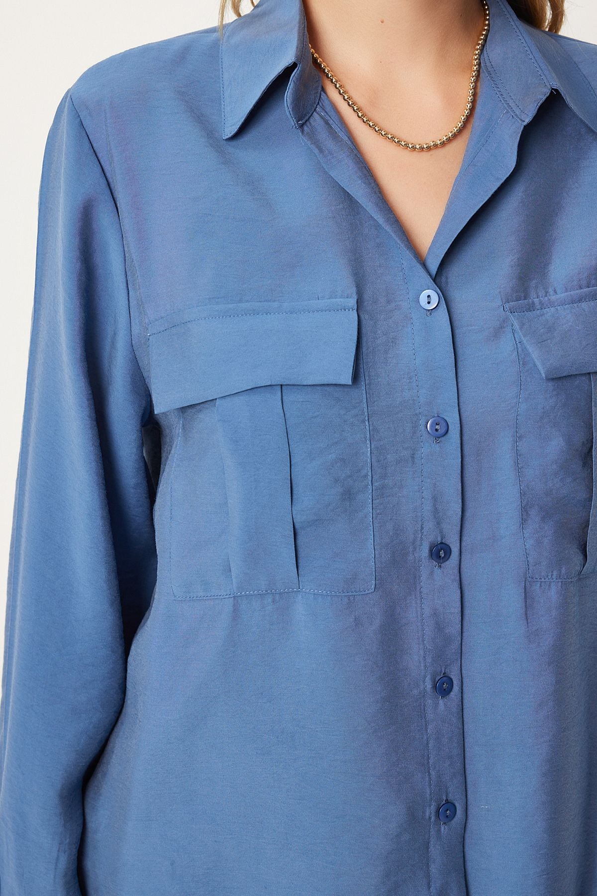 Women's Indigo Blue Wide Pocket Tensel Shirt FN03243