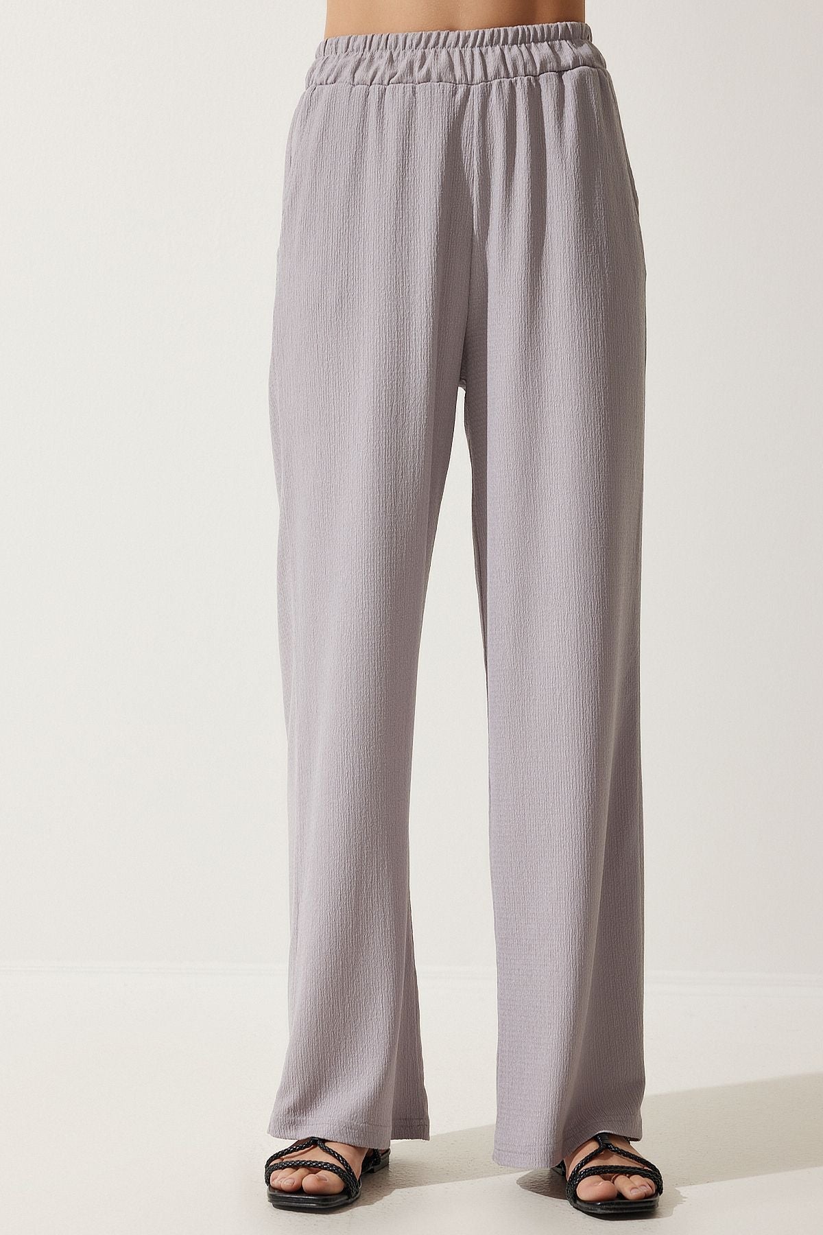 Women's gray comfortable knitted shirt pants set KH00090
